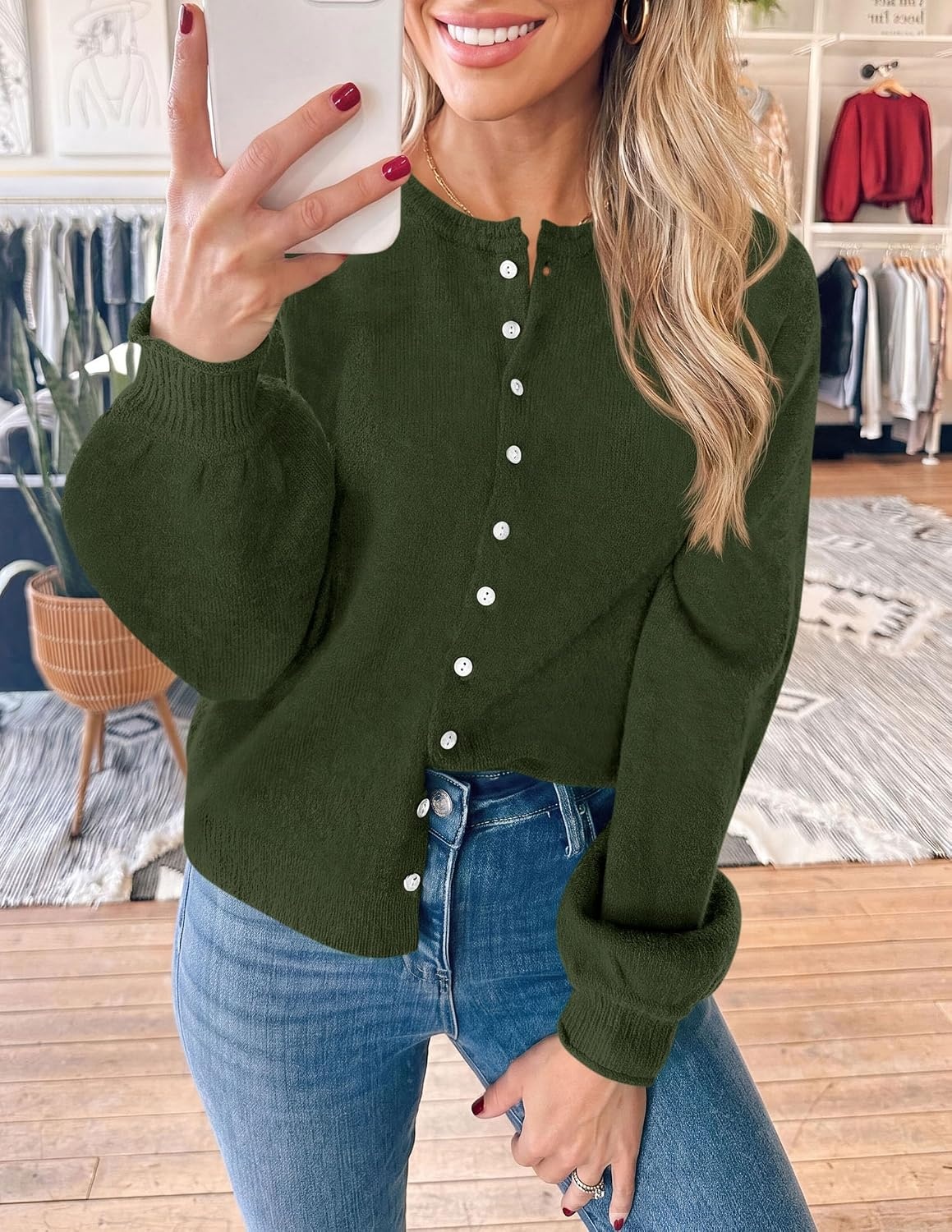 image:imagePRETTYGARDEN Womens Knit Cardigan Lightweight Cozy SweatersArmy Green