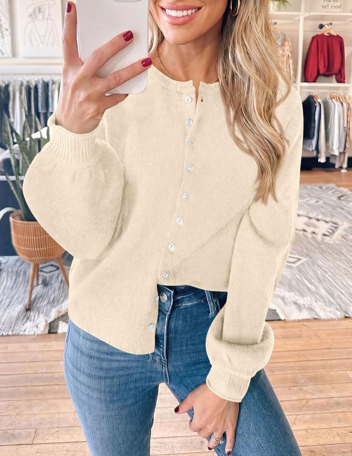 image:imagePRETTYGARDEN Womens Knit Cardigan Lightweight Cozy SweatersBeige