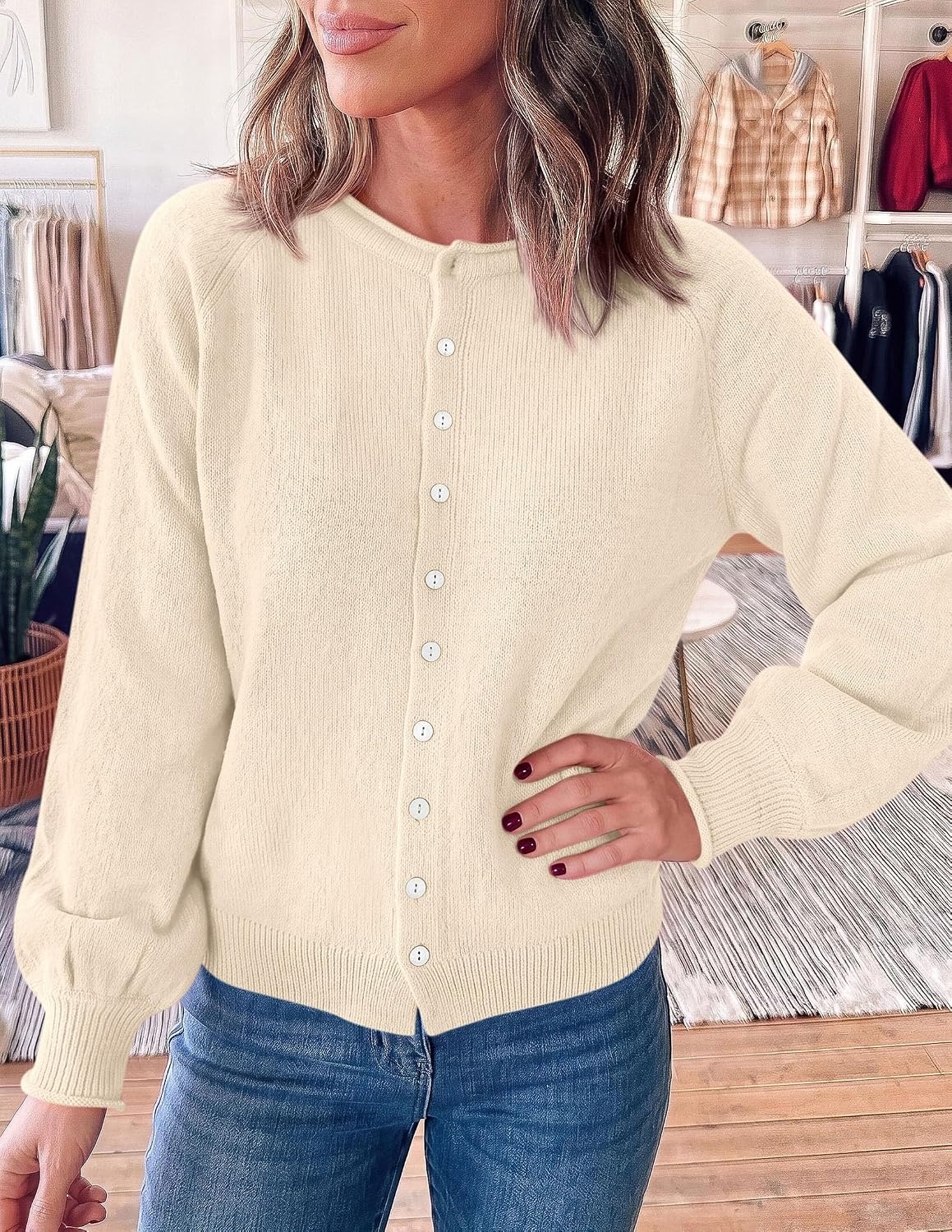 image:imagePRETTYGARDEN Womens Knit Cardigan Lightweight Cozy SweatersBeige