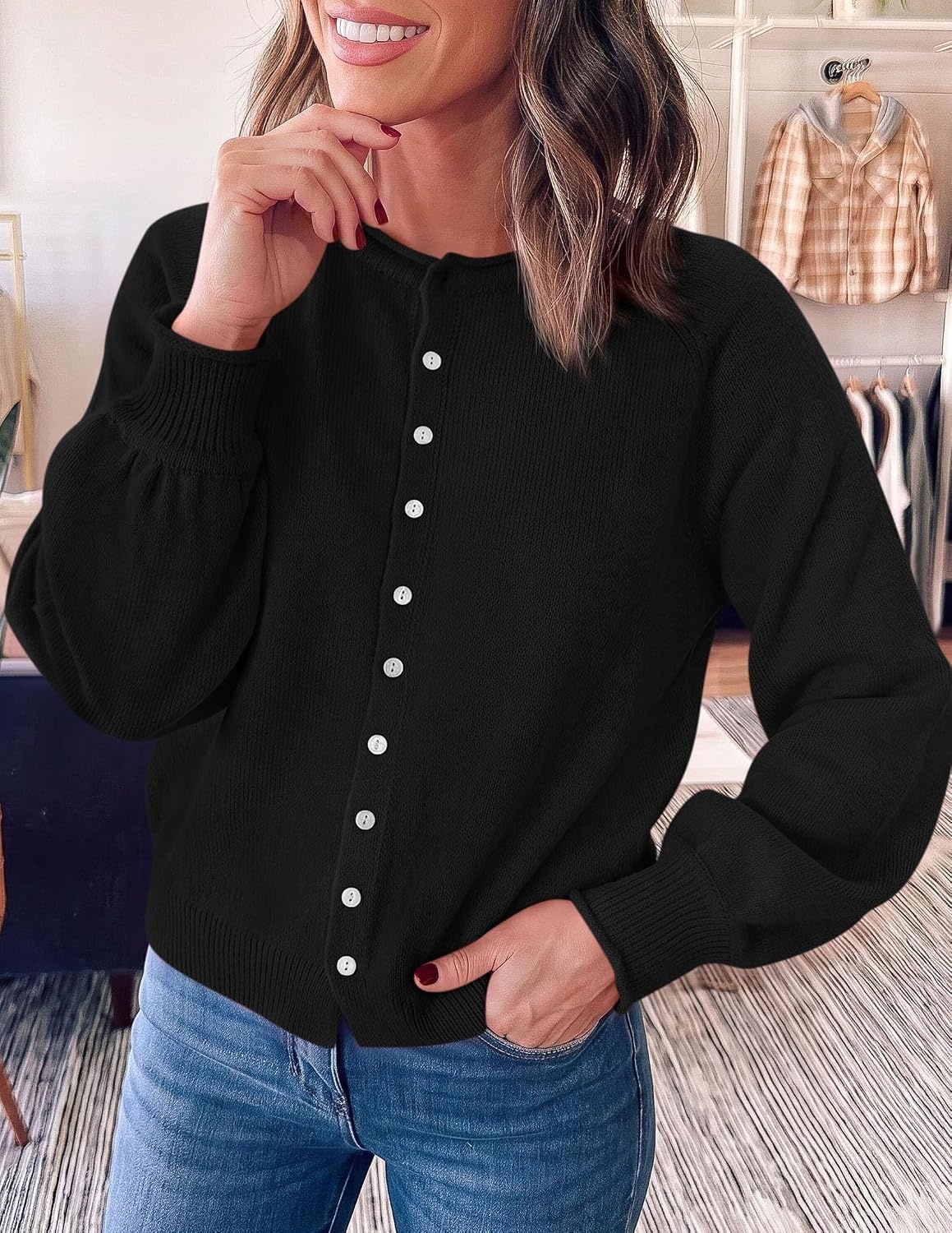 image:imagePRETTYGARDEN Womens Knit Cardigan Lightweight Cozy SweatersBlack