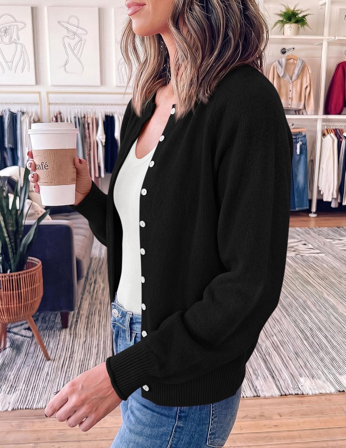 image:imagePRETTYGARDEN Womens Knit Cardigan Lightweight Cozy SweatersBlack