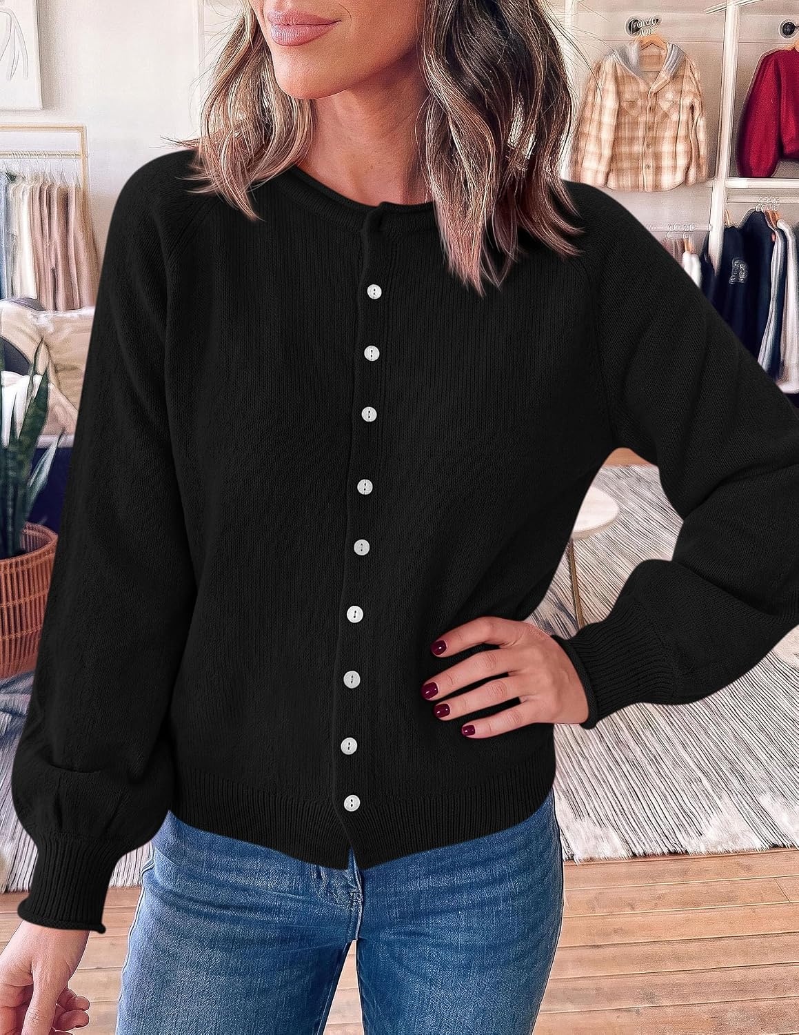 image:imagePRETTYGARDEN Womens Knit Cardigan Lightweight Cozy SweatersBlack