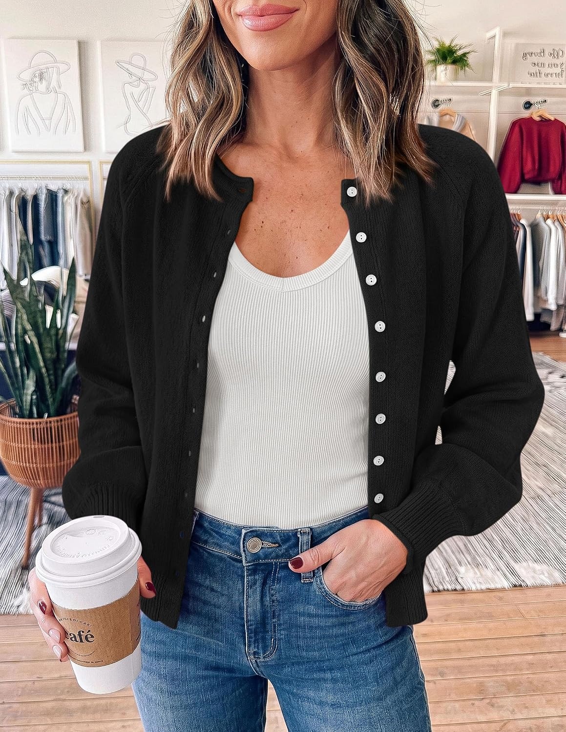 image:imagePRETTYGARDEN Womens Knit Cardigan Lightweight Cozy SweatersBlack