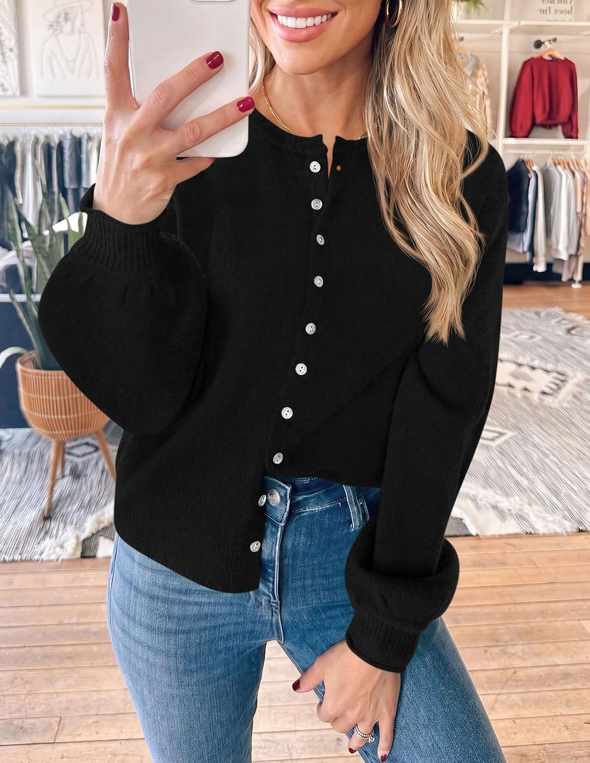 image:imagePRETTYGARDEN Womens Knit Cardigan Lightweight Cozy SweatersBlack