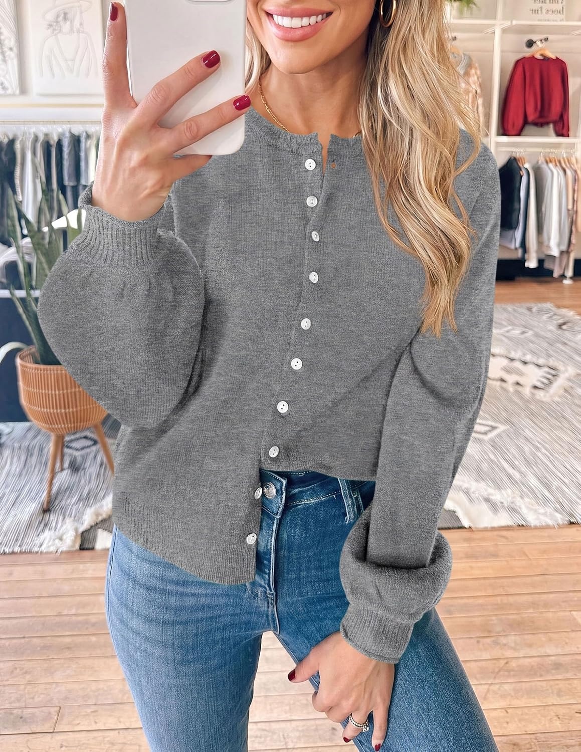 image:imagePRETTYGARDEN Womens Knit Cardigan Lightweight Cozy SweatersGrey