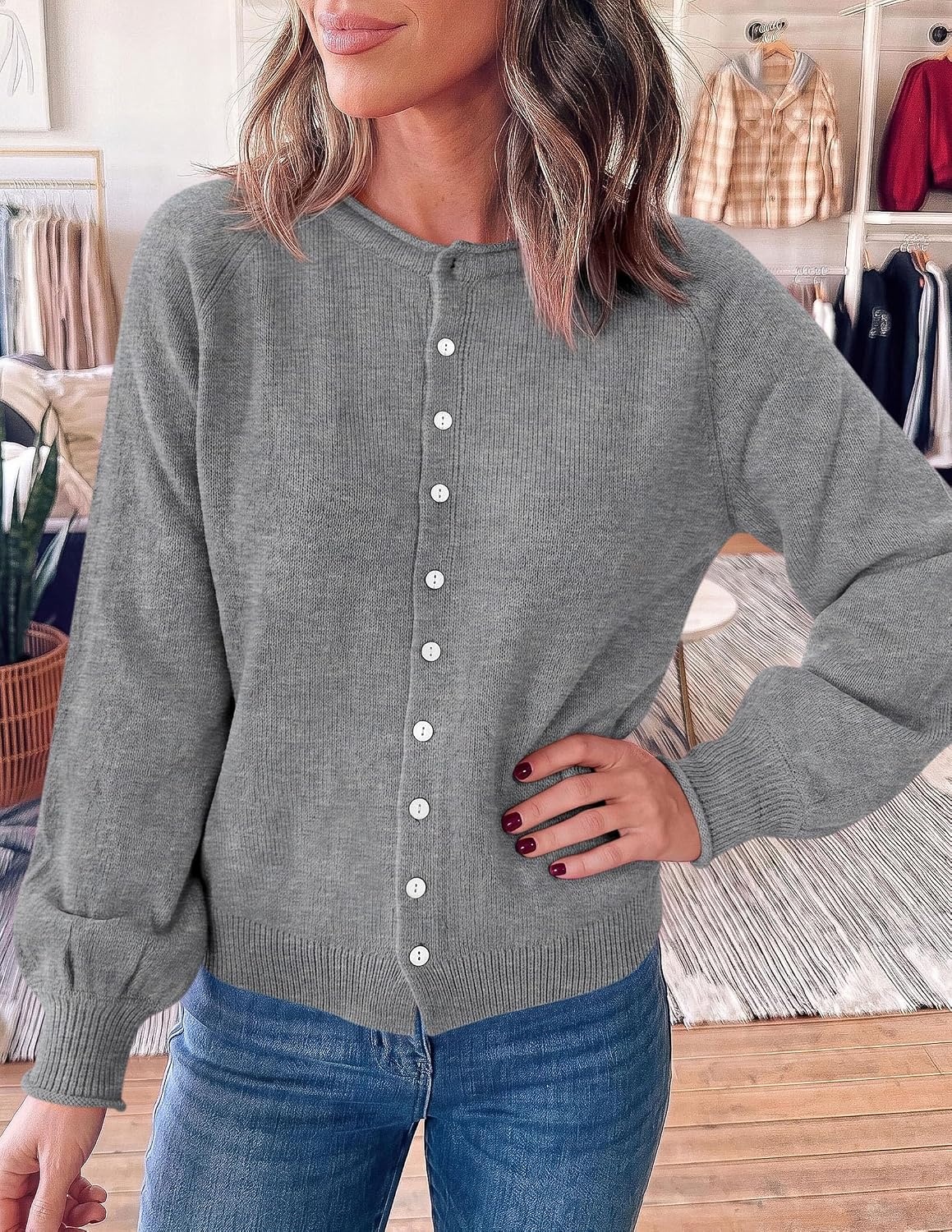 image:imagePRETTYGARDEN Womens Knit Cardigan Lightweight Cozy SweatersGrey