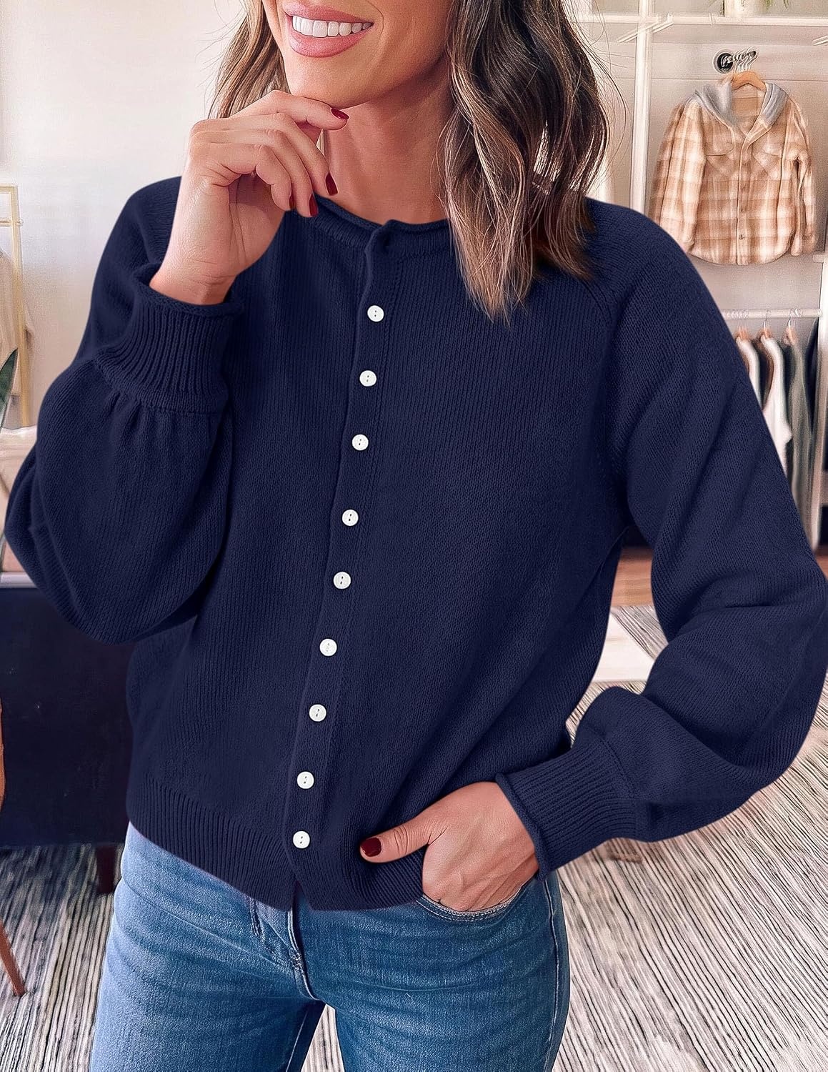 image:imagePRETTYGARDEN Womens Knit Cardigan Lightweight Cozy SweatersNavy Blue
