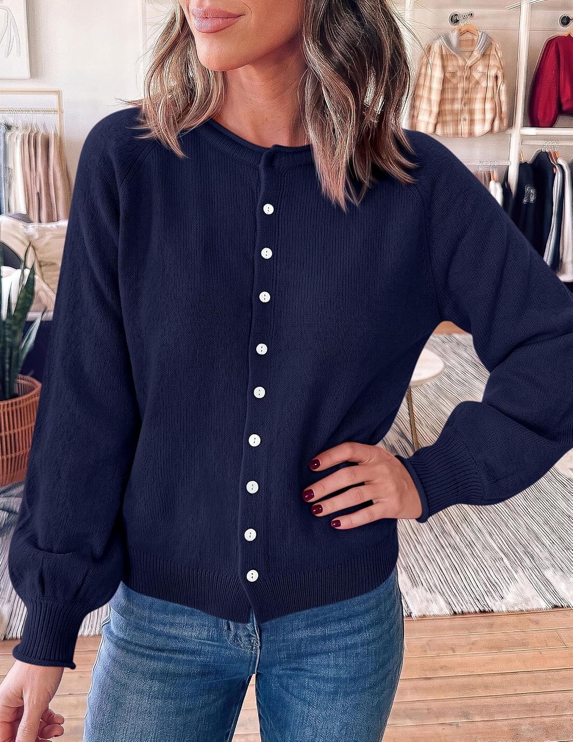 image:imagePRETTYGARDEN Womens Knit Cardigan Lightweight Cozy SweatersNavy Blue