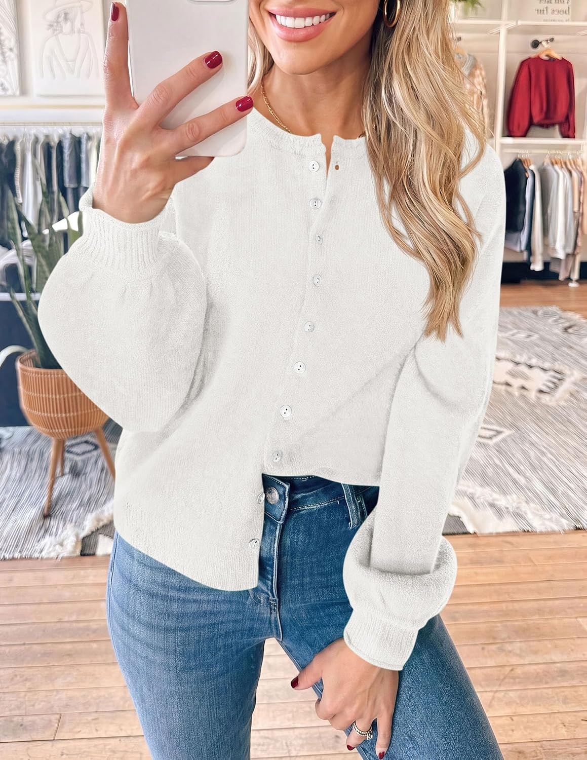 image:imagePRETTYGARDEN Womens Knit Cardigan Lightweight Cozy SweatersWhite