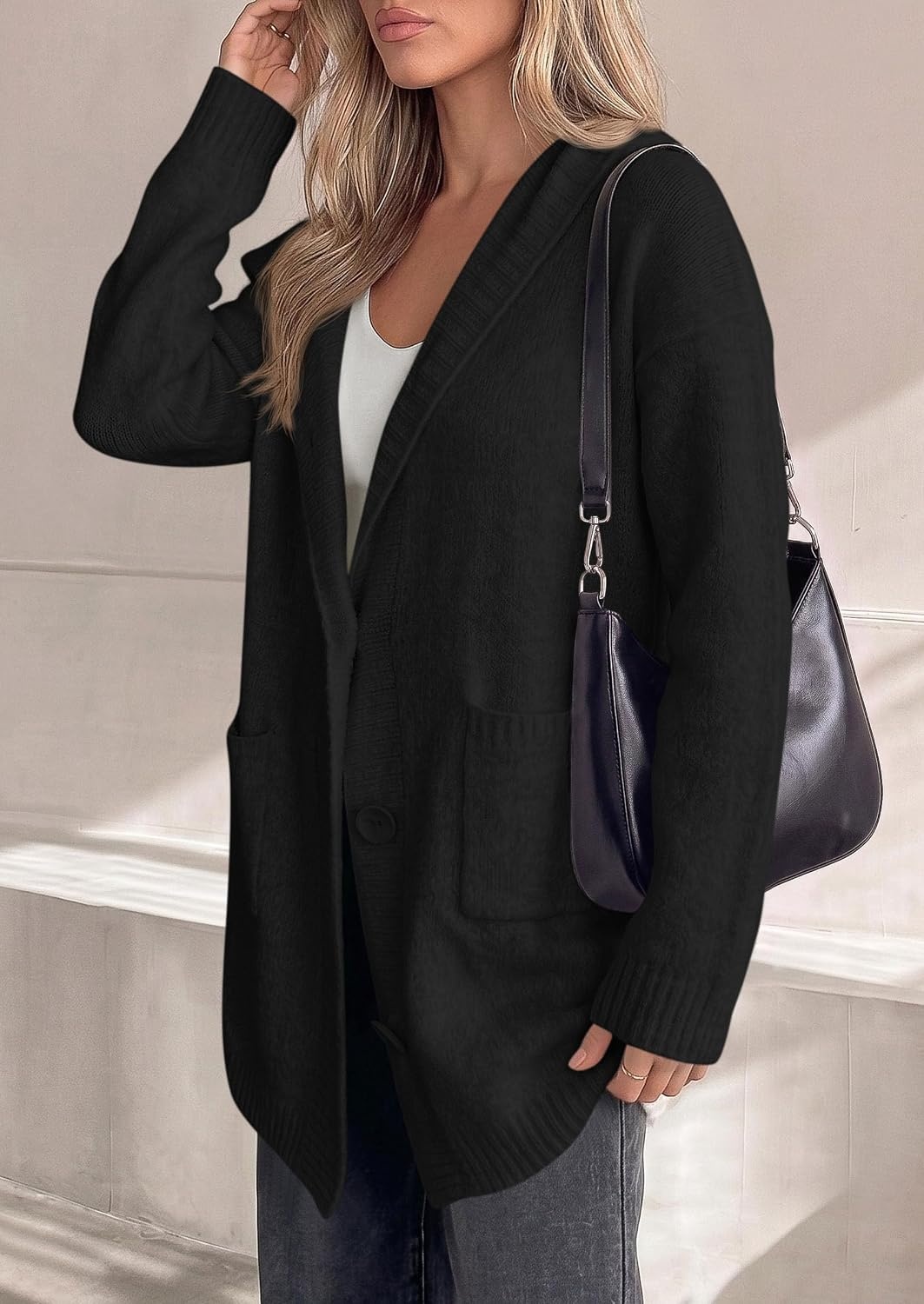 image:imagePRETTYGARDEN Womens Long Cardigans Fall Hooded Chunky Oversized SweatersBlack