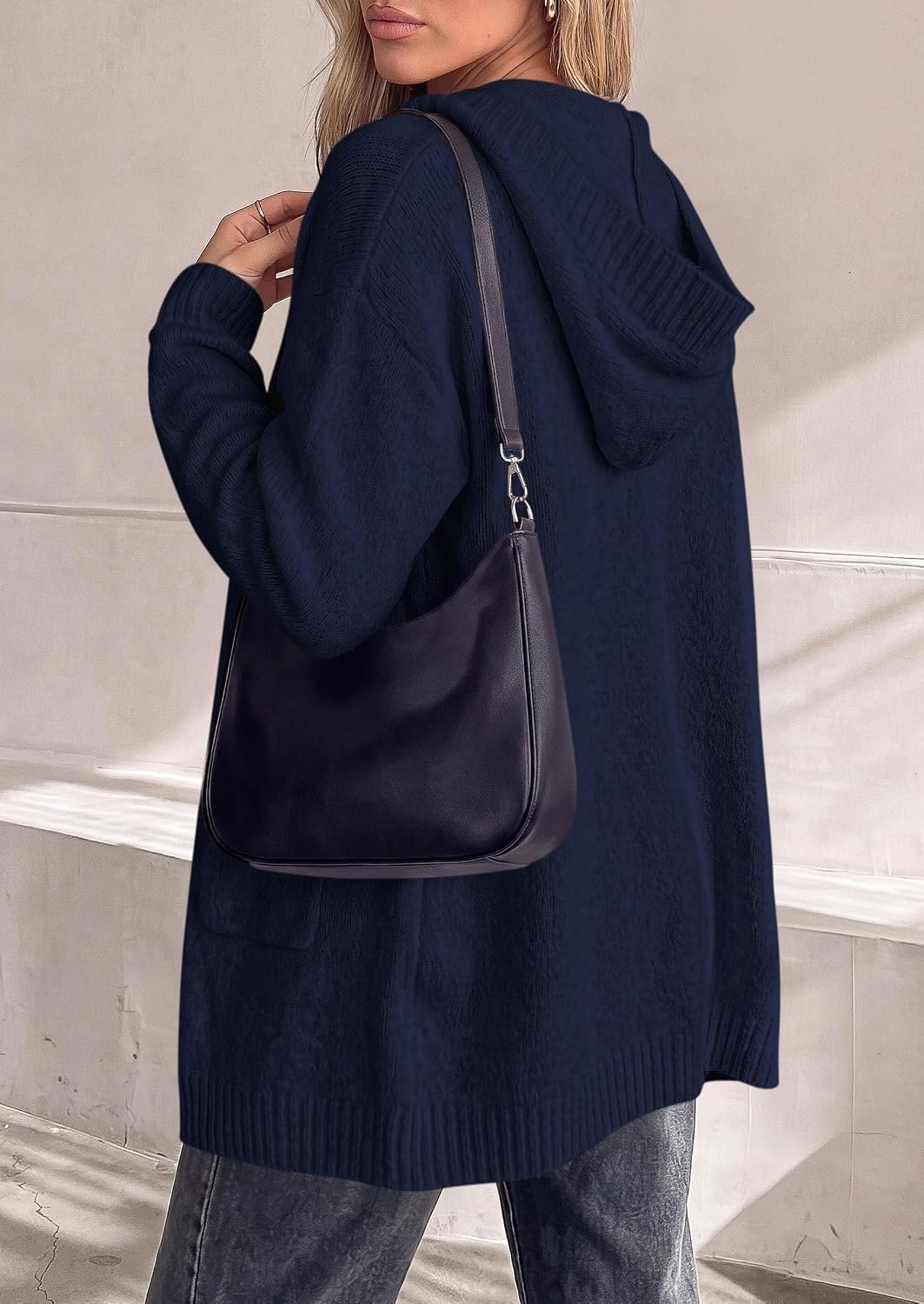 image:imagePRETTYGARDEN Womens Long Cardigans Fall Hooded Chunky Oversized SweatersNavy Blue