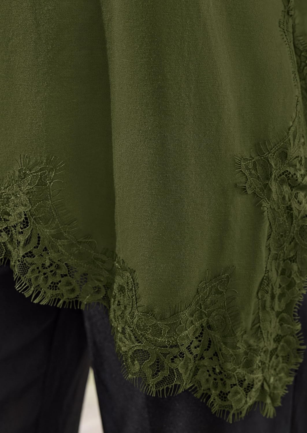 image:imagePRETTYGARDEN Womens Long Sleeve Asymmetrical Lace Tops FallArmy Green