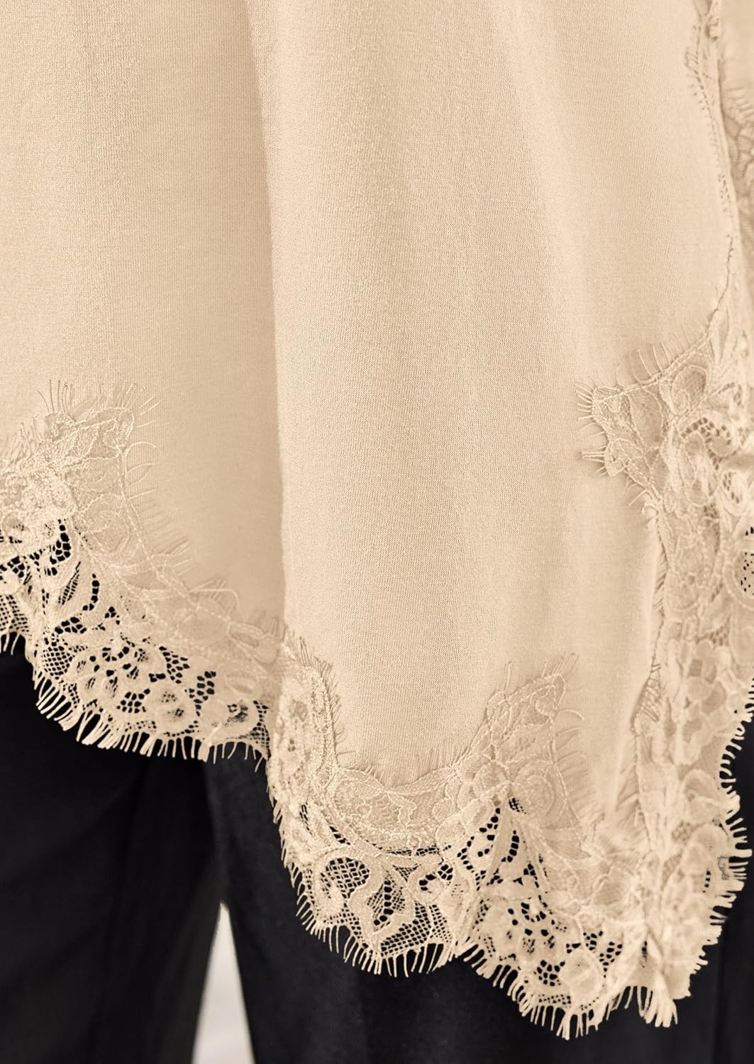 image:imagePRETTYGARDEN Womens Long Sleeve Asymmetrical Lace Tops FallBeige