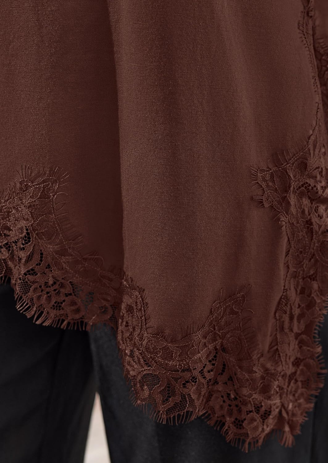 image:imagePRETTYGARDEN Womens Long Sleeve Asymmetrical Lace Tops FallBrown