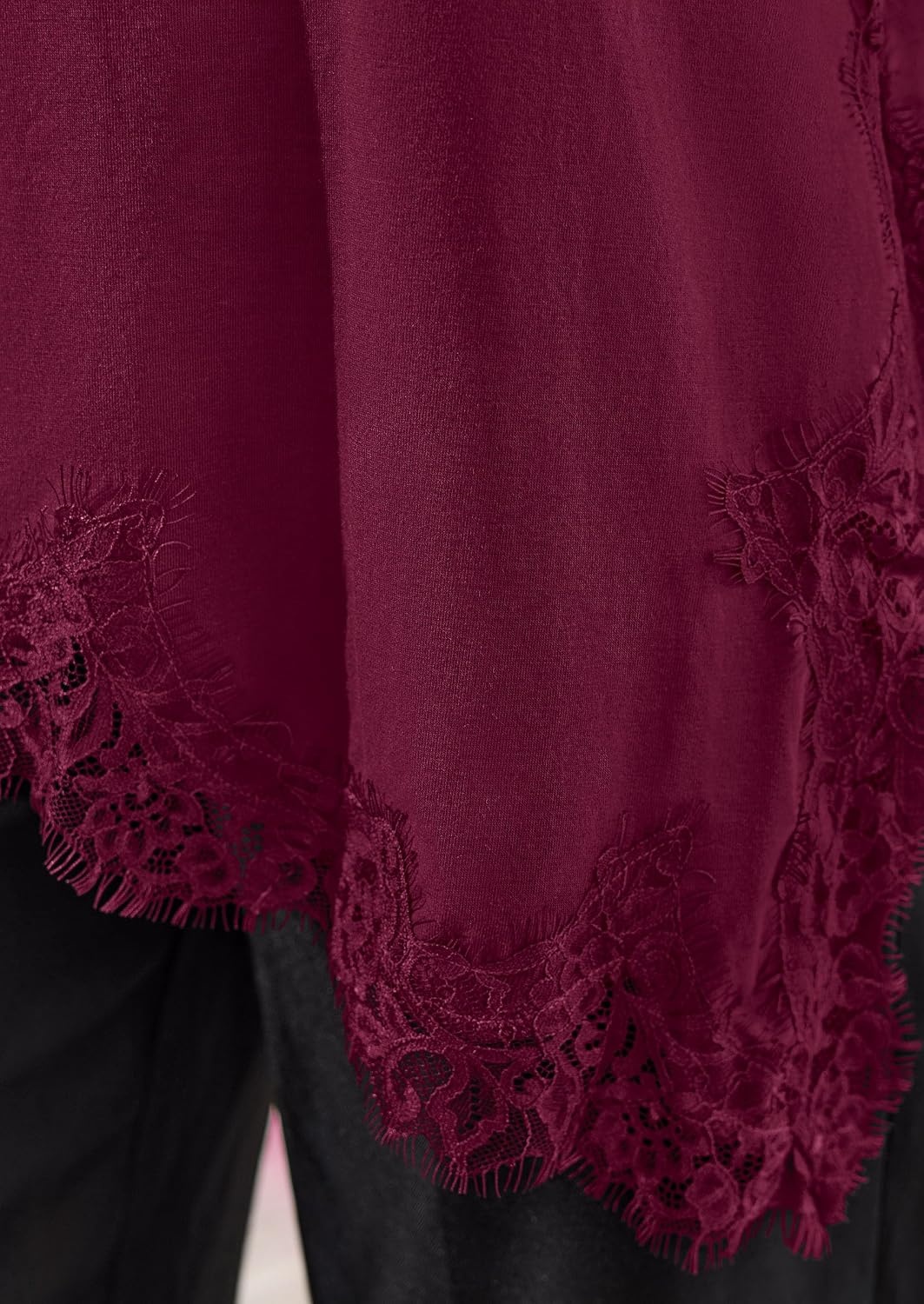 image:imagePRETTYGARDEN Womens Long Sleeve Asymmetrical Lace Tops FallBurgundy
