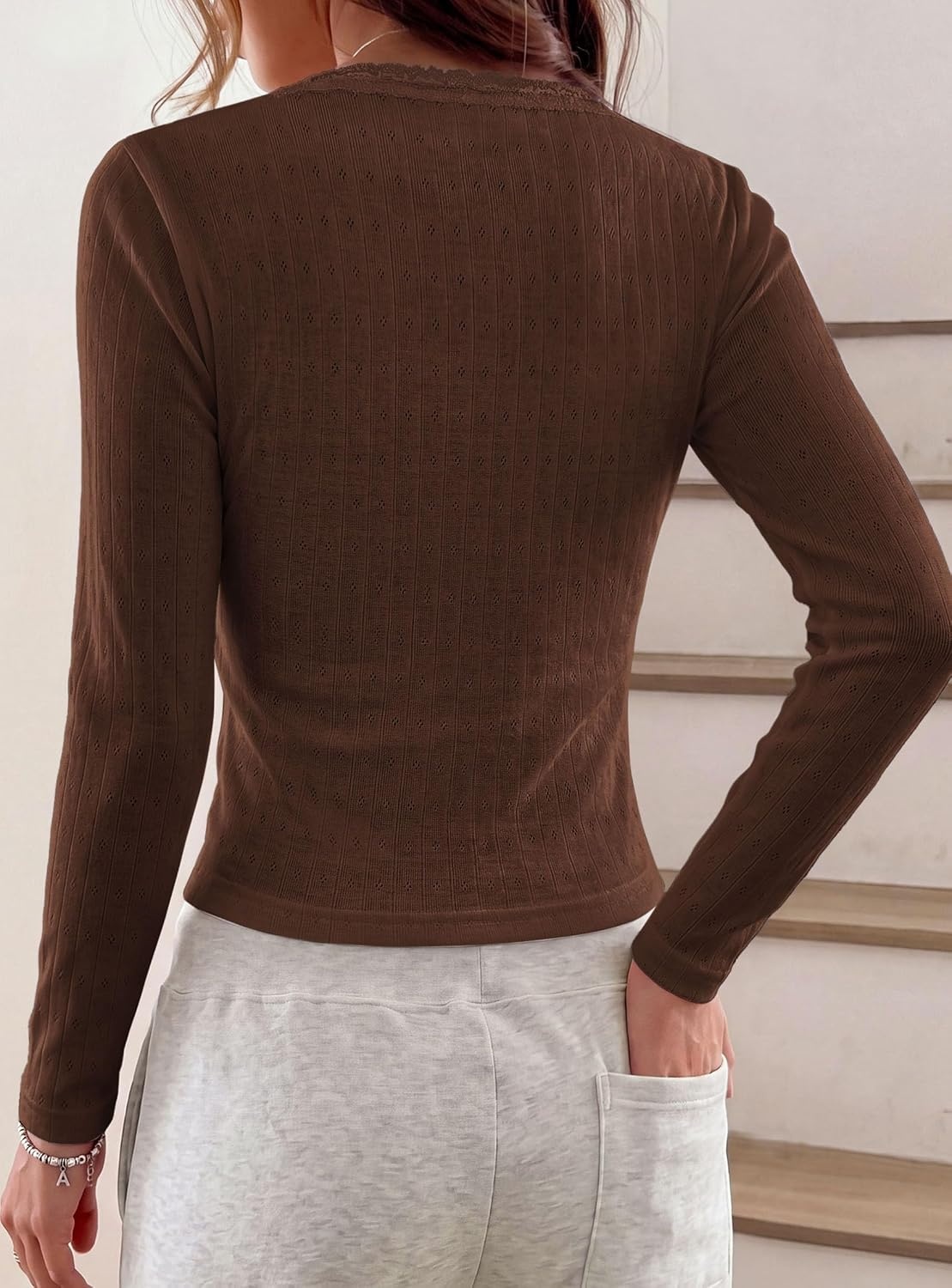 image:imagePRETTYGARDEN Womens Long Sleeve Henley Shirts Going Out TopsBrown