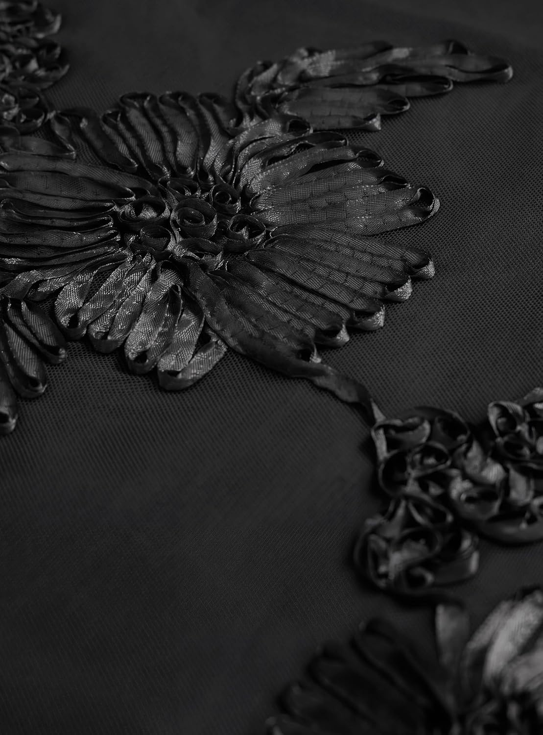 image:imagePRETTYGARDEN Womens Mesh Long Sleeve Embroidered Floral TopsBlack
