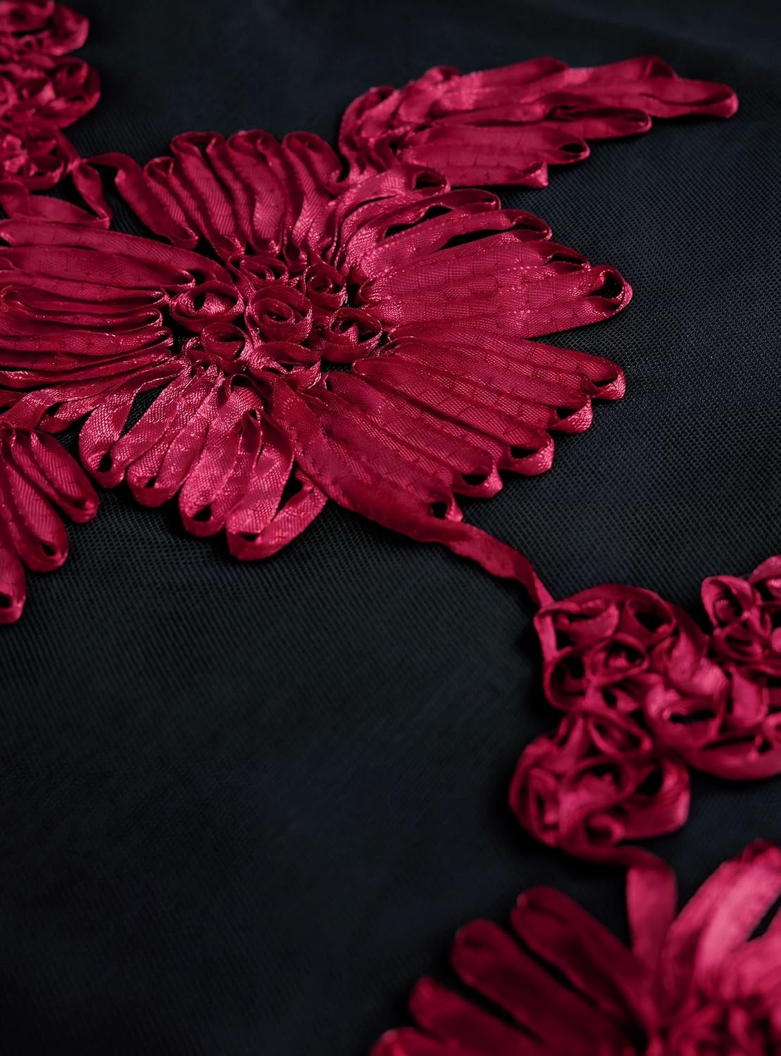 image:imagePRETTYGARDEN Womens Mesh Long Sleeve Embroidered Floral TopsBlack Red Floral