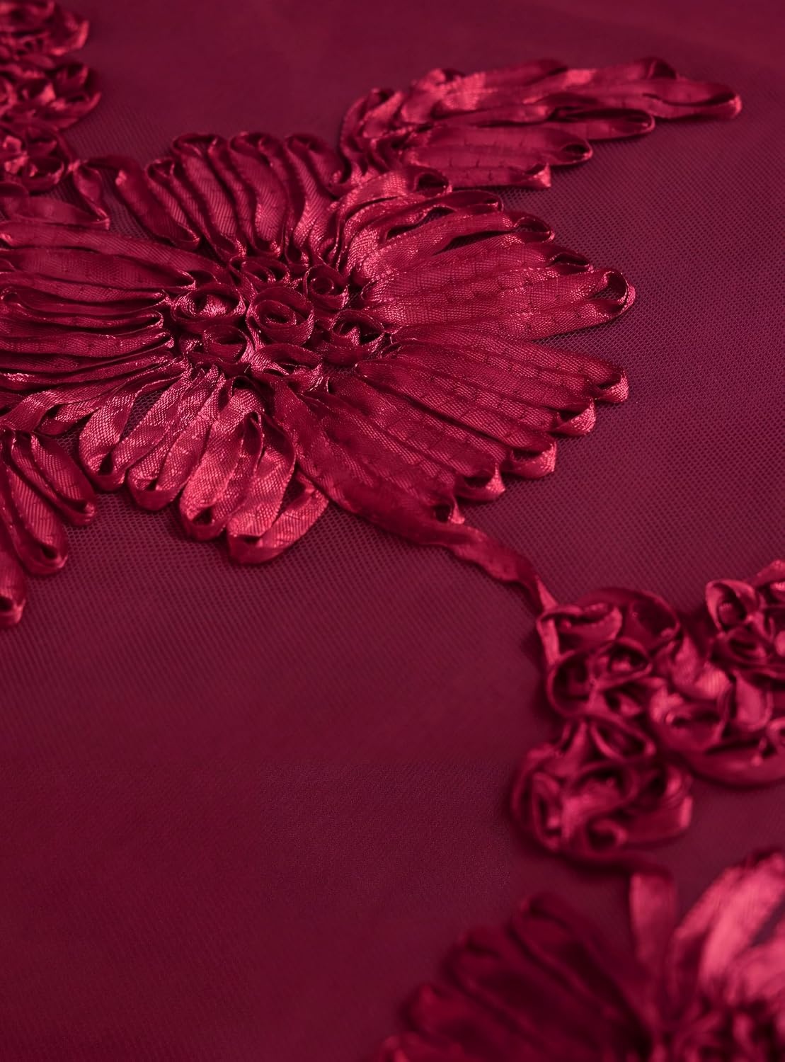 image:imagePRETTYGARDEN Womens Mesh Long Sleeve Embroidered Floral TopsBurgundy