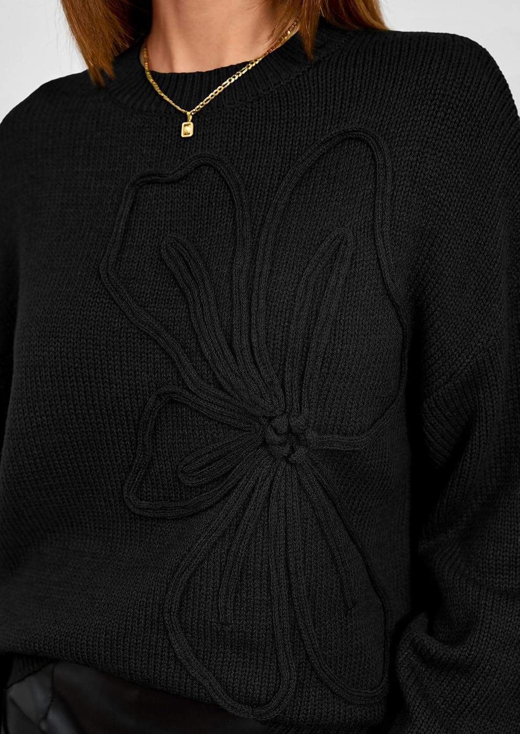 image:imagePRETTYGARDEN Womens Oversized 3D Floral Knit SweaterBlack
