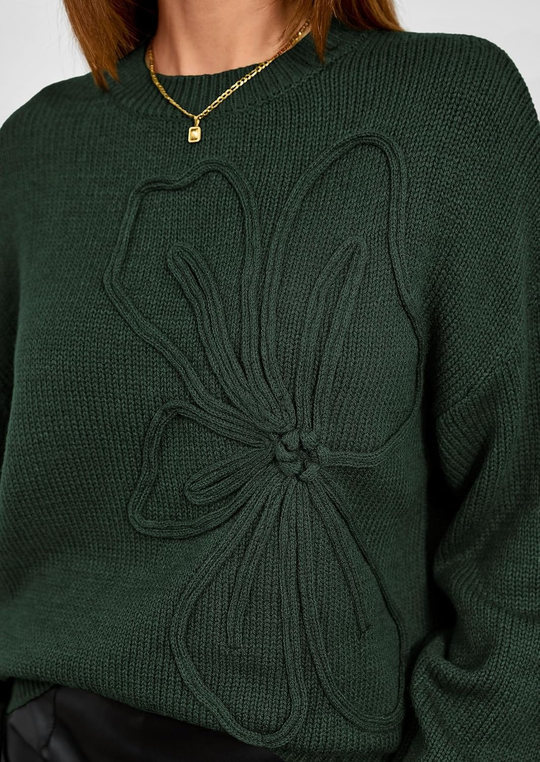 image:imagePRETTYGARDEN Womens Oversized 3D Floral Knit SweaterDark Green