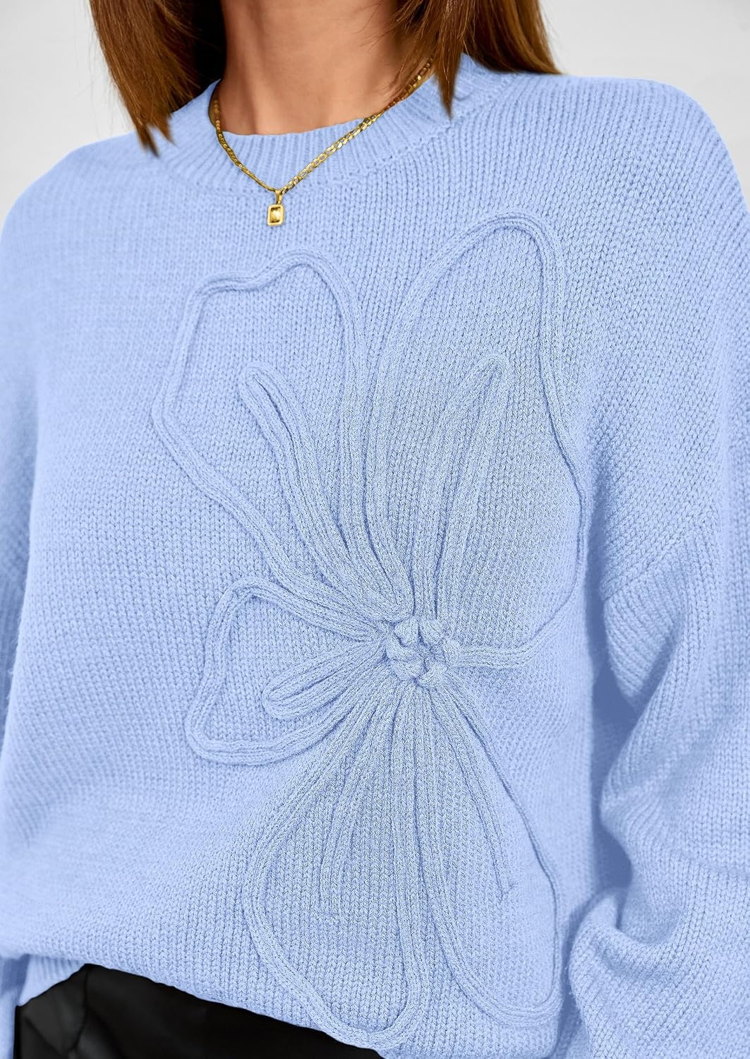 image:imagePRETTYGARDEN Womens Oversized 3D Floral Knit SweaterLight Blue