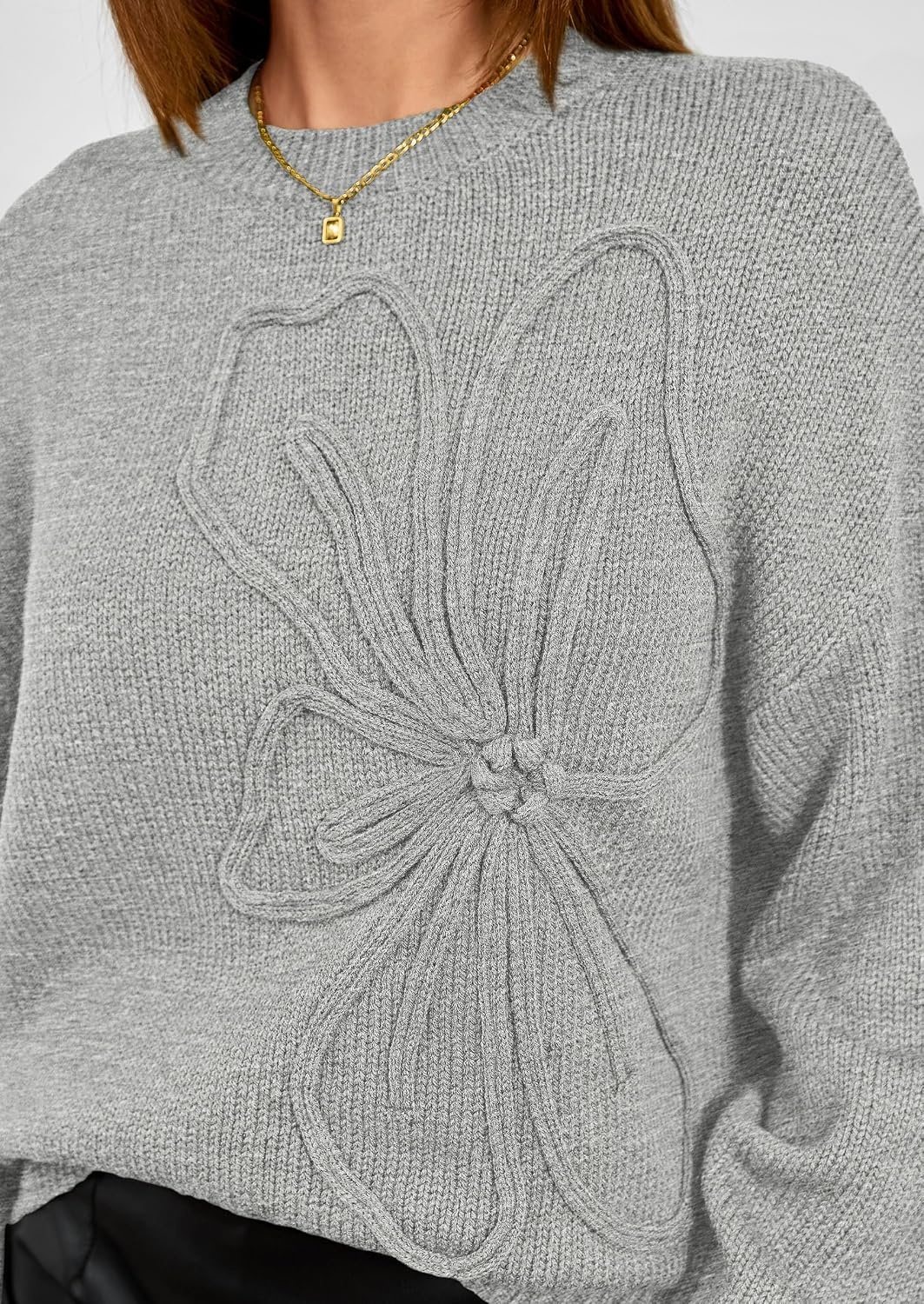 image:imagePRETTYGARDEN Womens Oversized 3D Floral Knit SweaterLight Grey