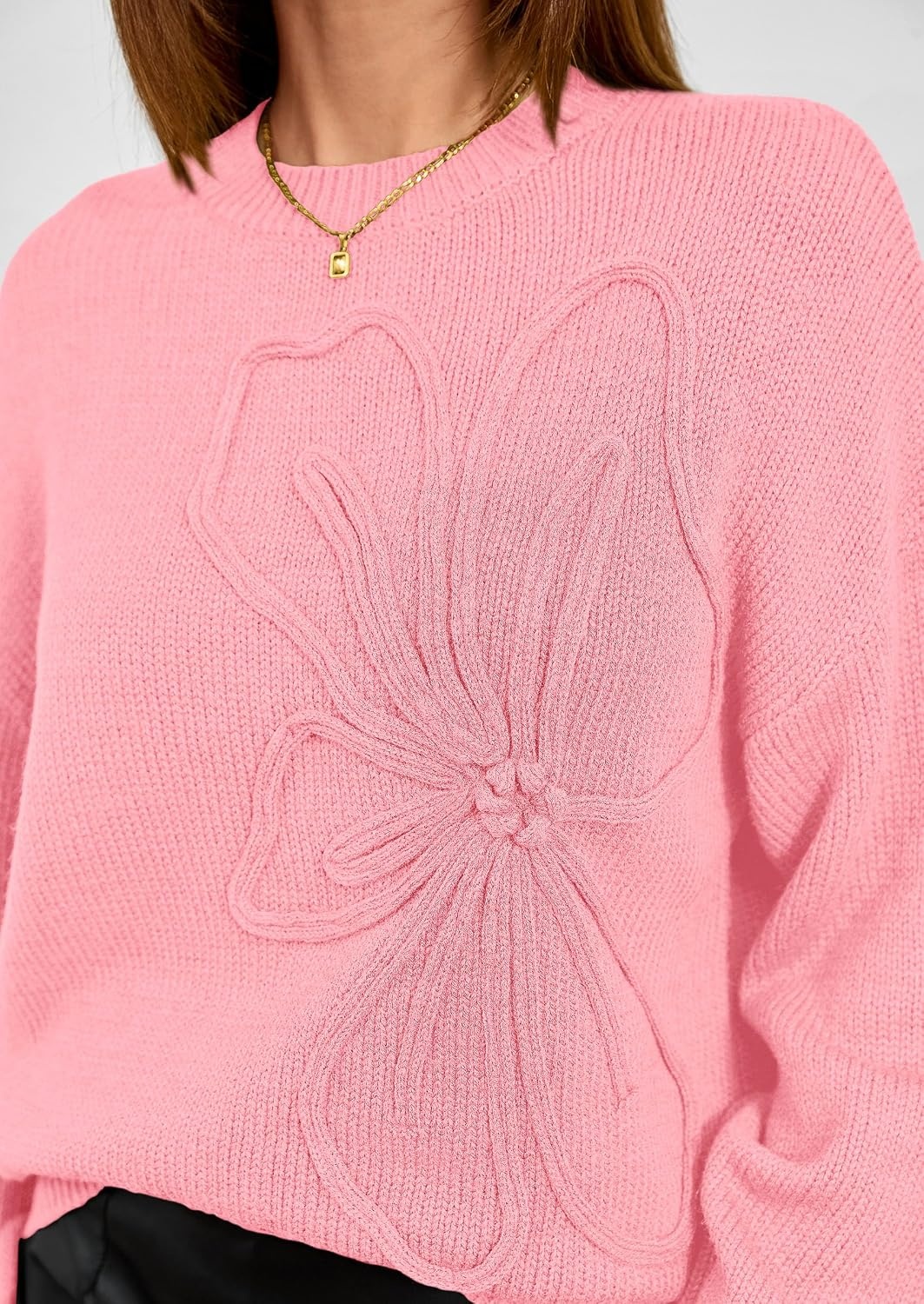 image:imagePRETTYGARDEN Womens Oversized 3D Floral Knit SweaterPink