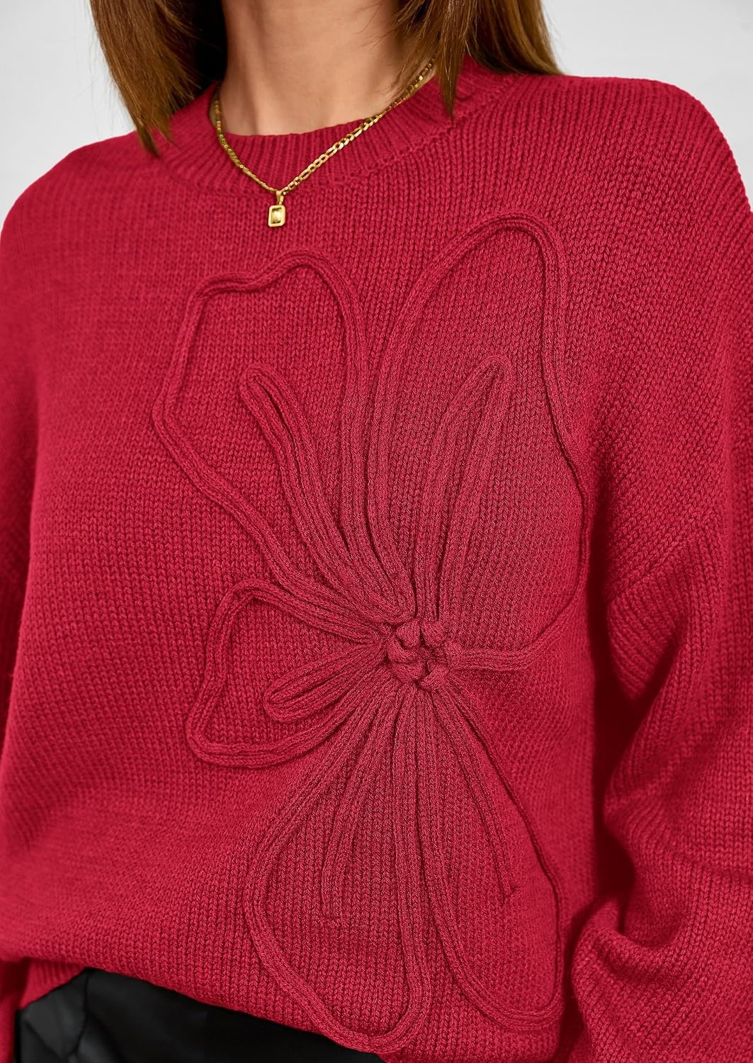 image:imagePRETTYGARDEN Womens Oversized 3D Floral Knit SweaterRed