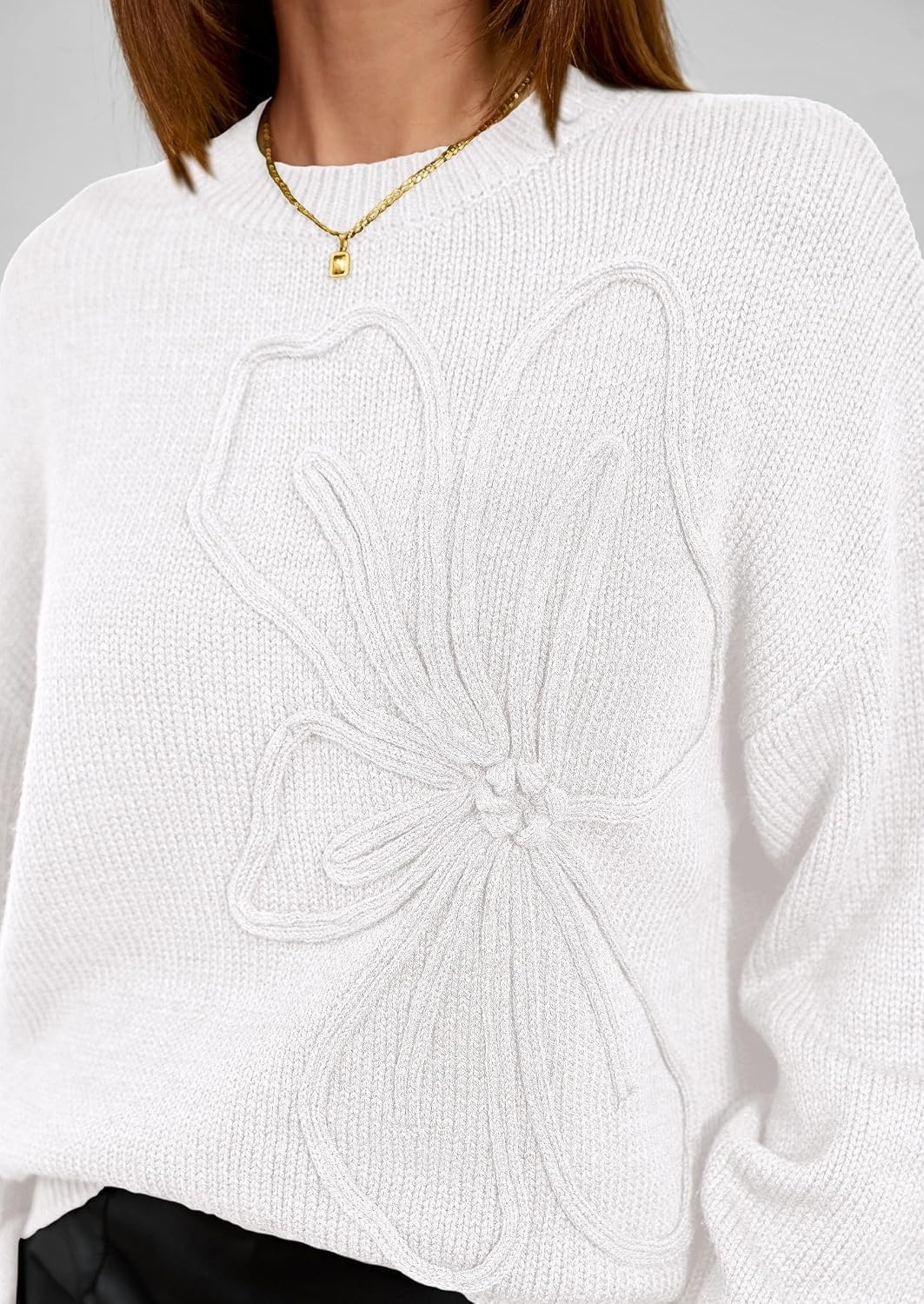 image:imagePRETTYGARDEN Womens Oversized 3D Floral Knit SweaterWhite