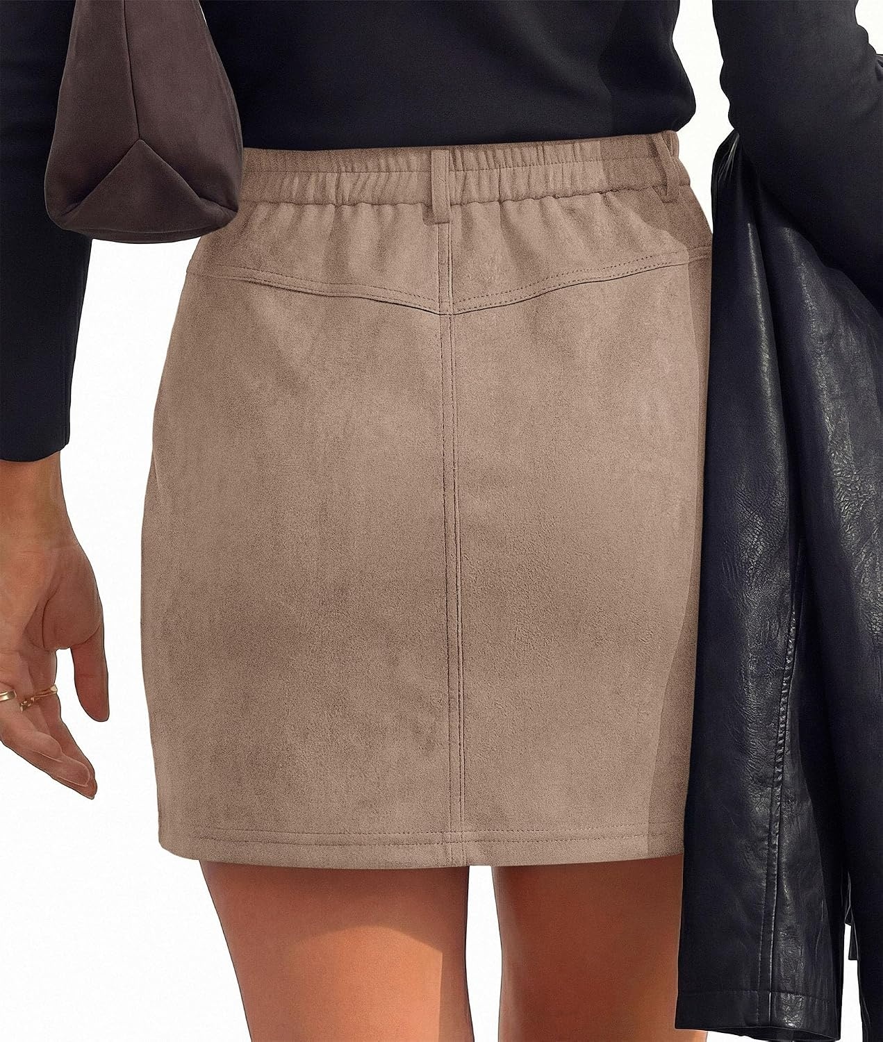 image:imagePRETTYGARDEN Womens Suede Mini Skirts with Shorts UnderneathApricot