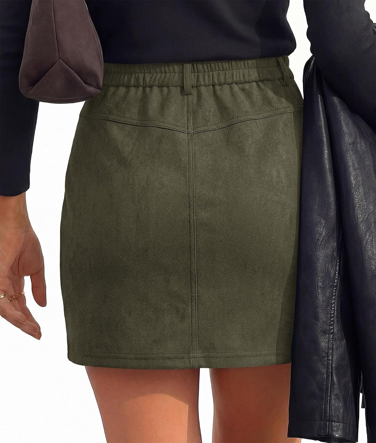 image:imagePRETTYGARDEN Womens Suede Mini Skirts with Shorts UnderneathArmy Green