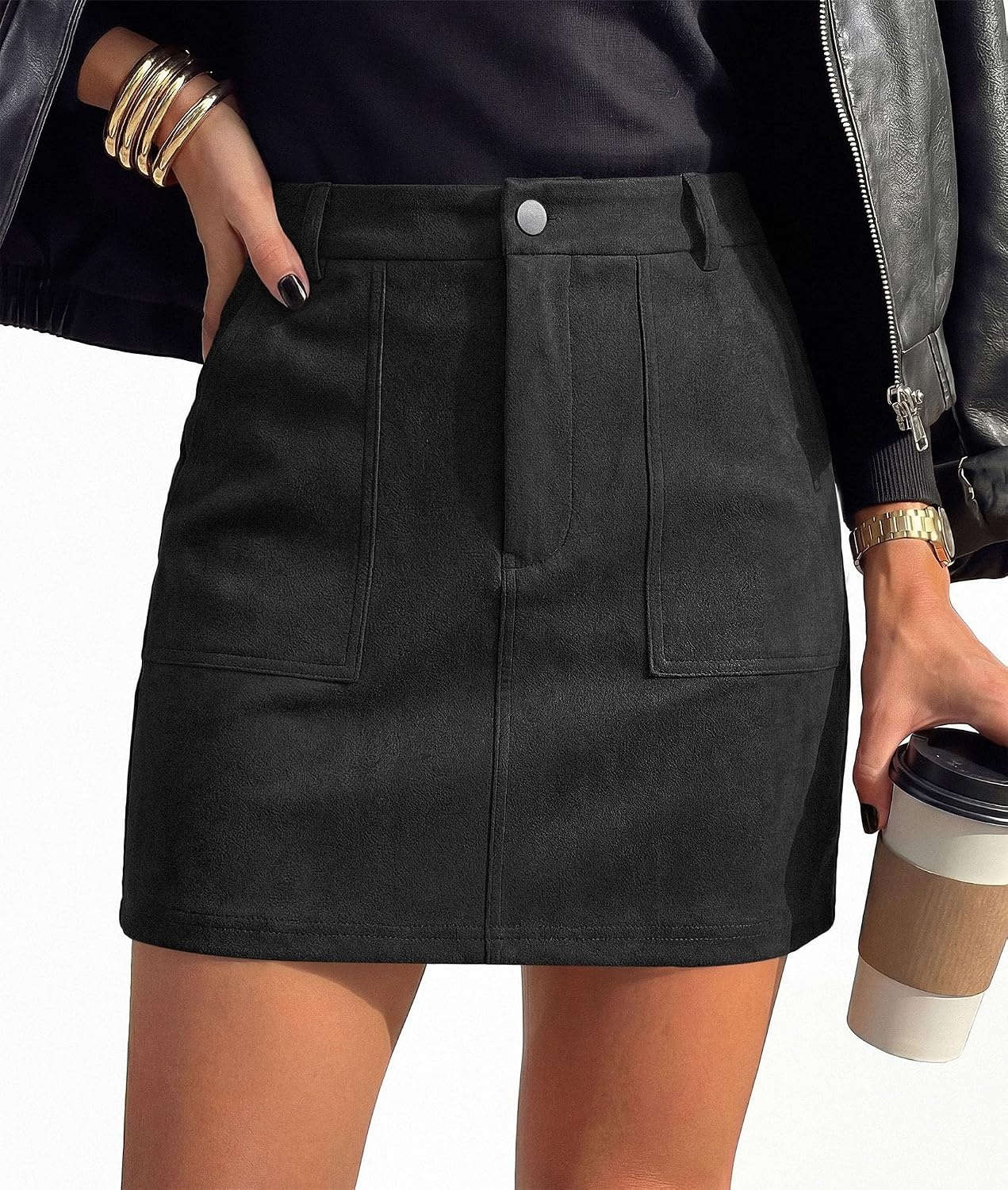 image:imagePRETTYGARDEN Womens Suede Mini Skirts with Shorts UnderneathBlack