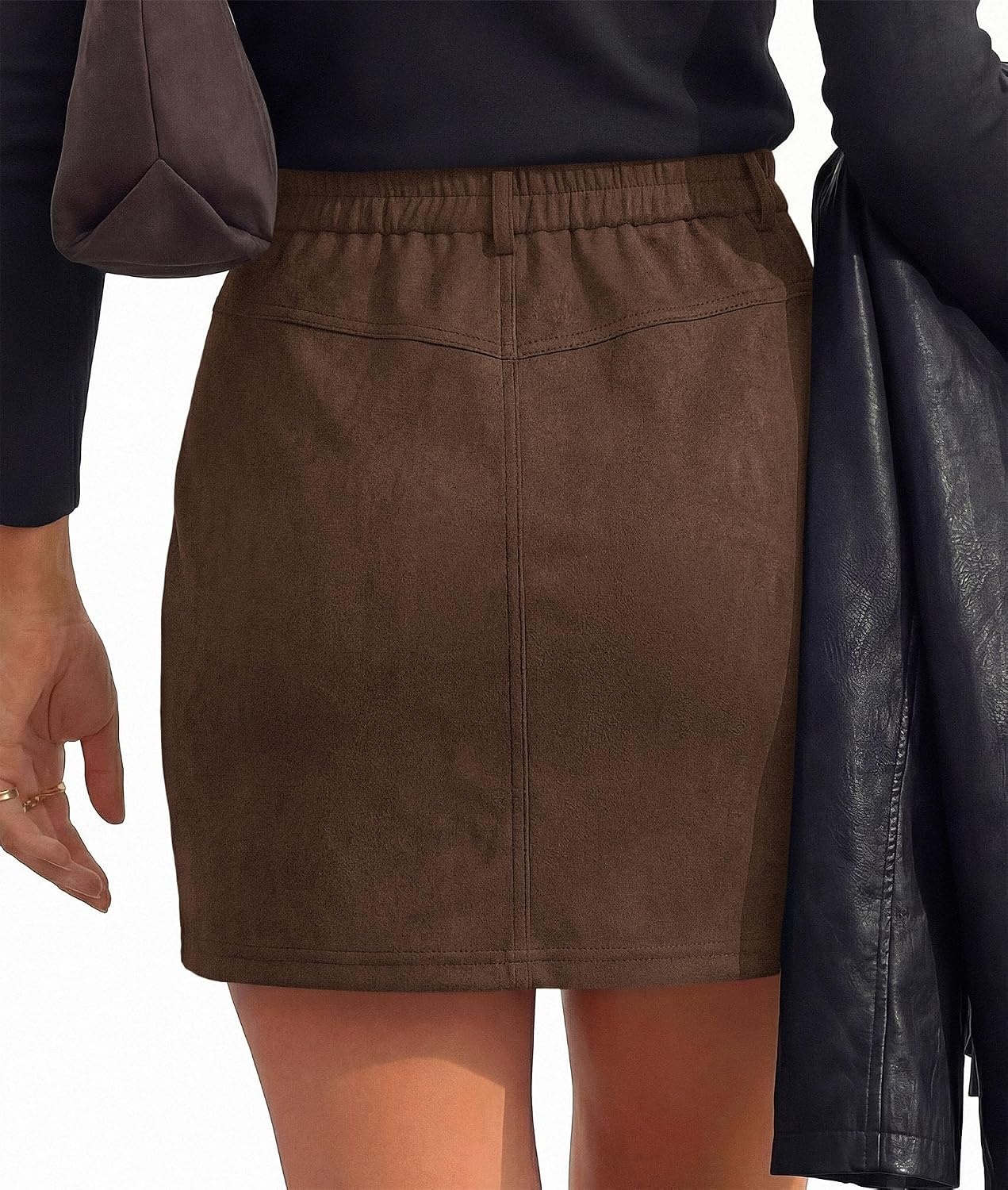 image:imagePRETTYGARDEN Womens Suede Mini Skirts with Shorts UnderneathBrown