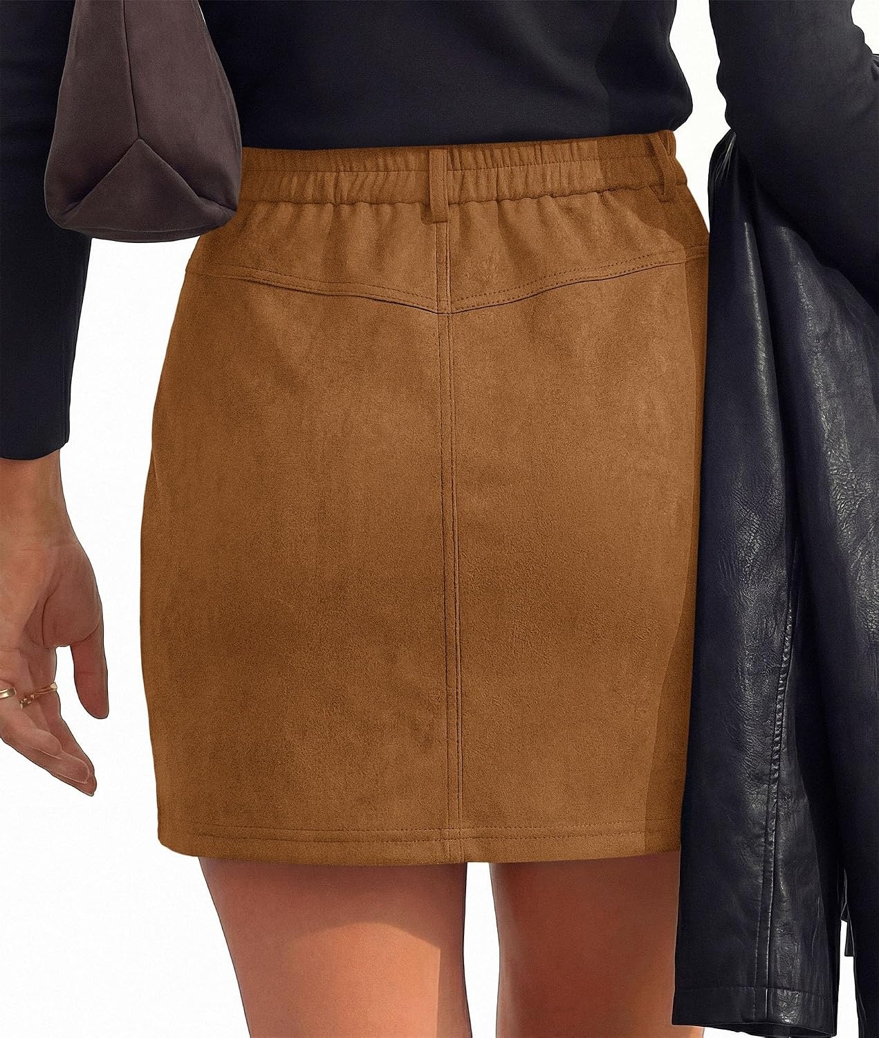 image:imagePRETTYGARDEN Womens Suede Mini Skirts with Shorts UnderneathKhaki