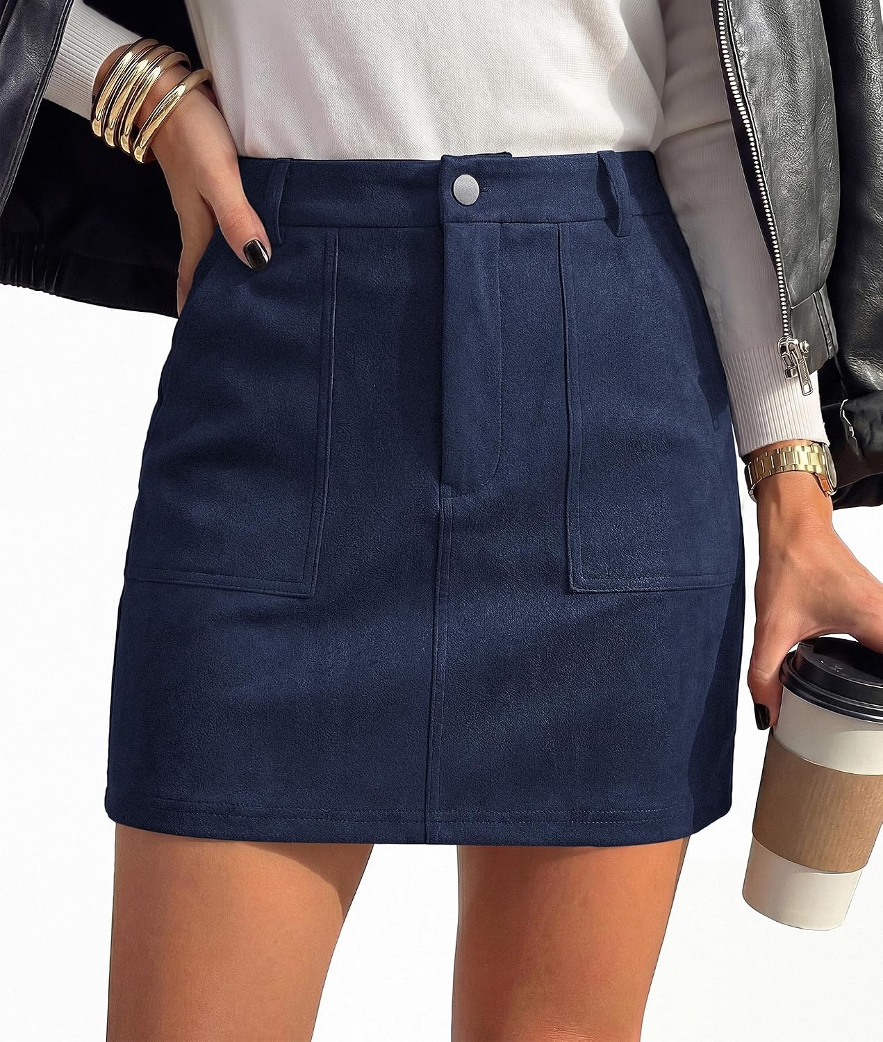 image:imagePRETTYGARDEN Womens Suede Mini Skirts with Shorts UnderneathRoyal Blue