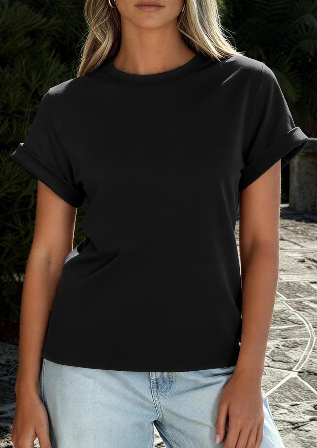 image:imagePRETTYGARDEN Womens Summer Tops Short Sleeve ShirtsBlack