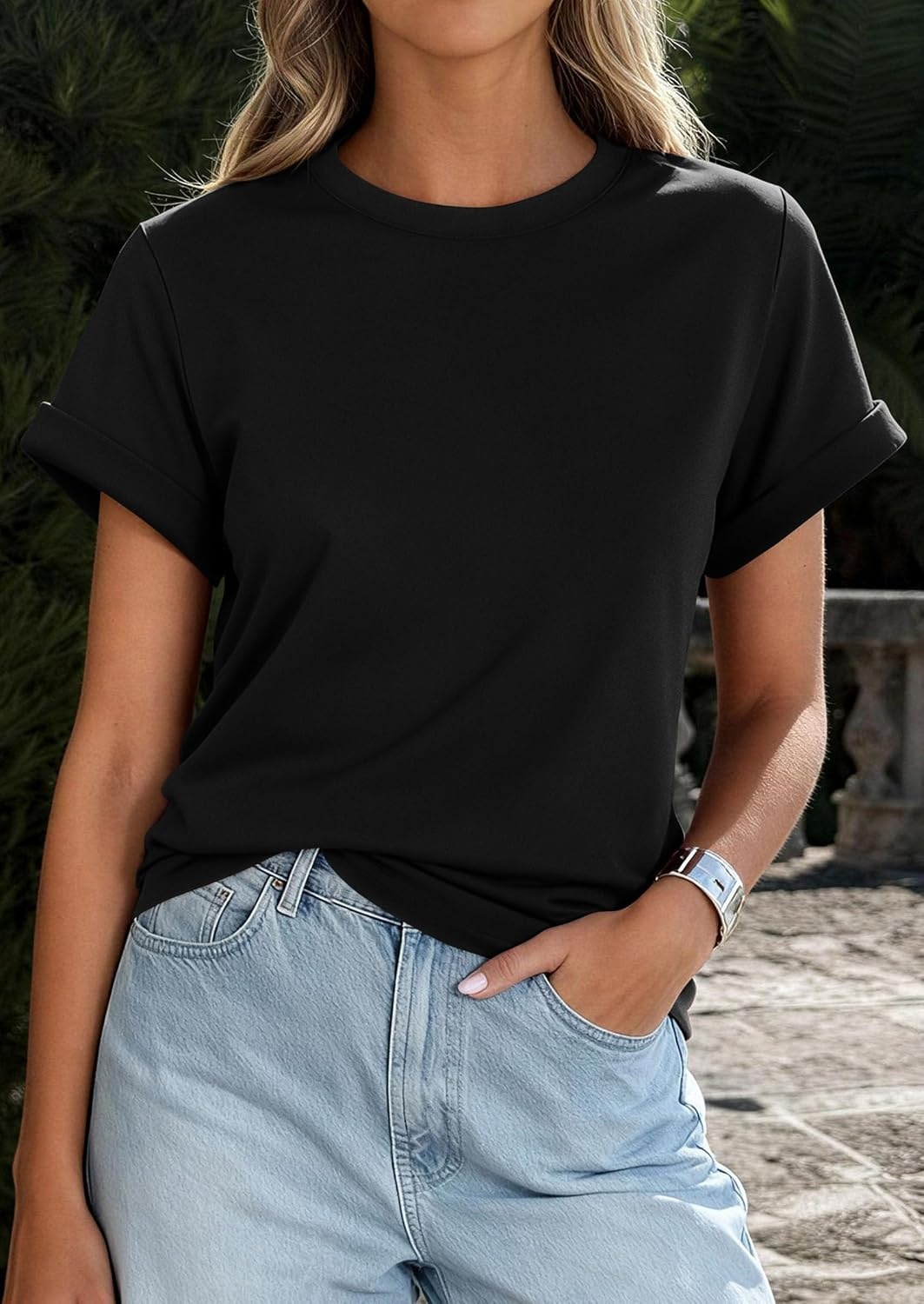 image:imagePRETTYGARDEN Womens Summer Tops Short Sleeve ShirtsBlack