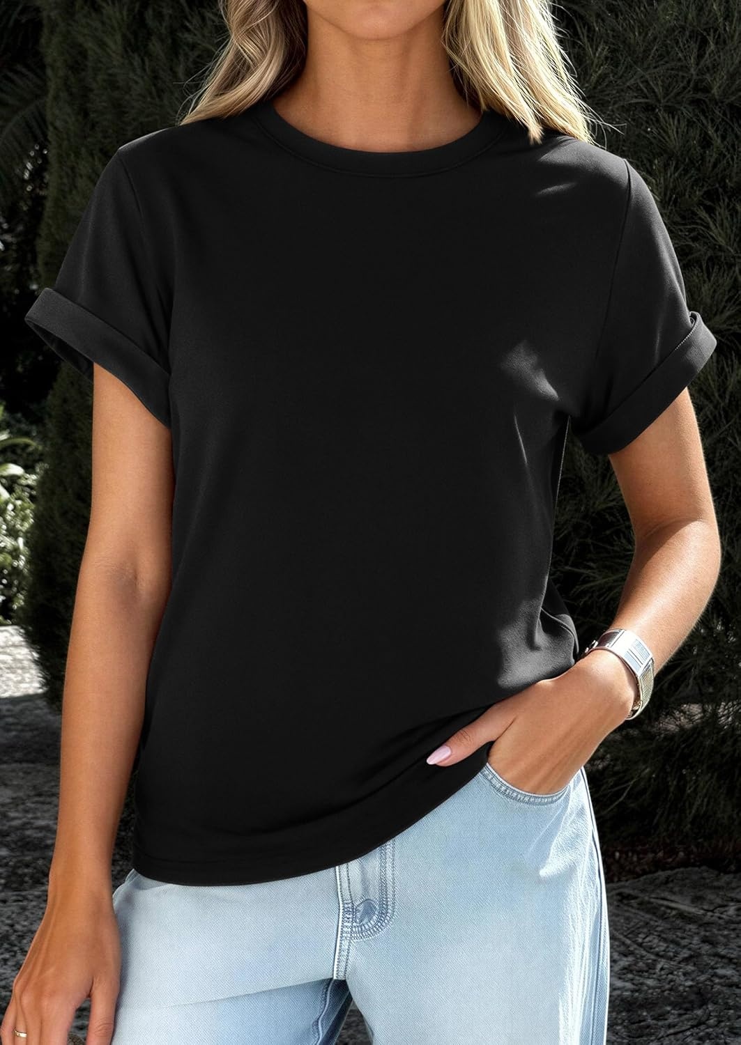 image:imagePRETTYGARDEN Womens Summer Tops Short Sleeve ShirtsBlack