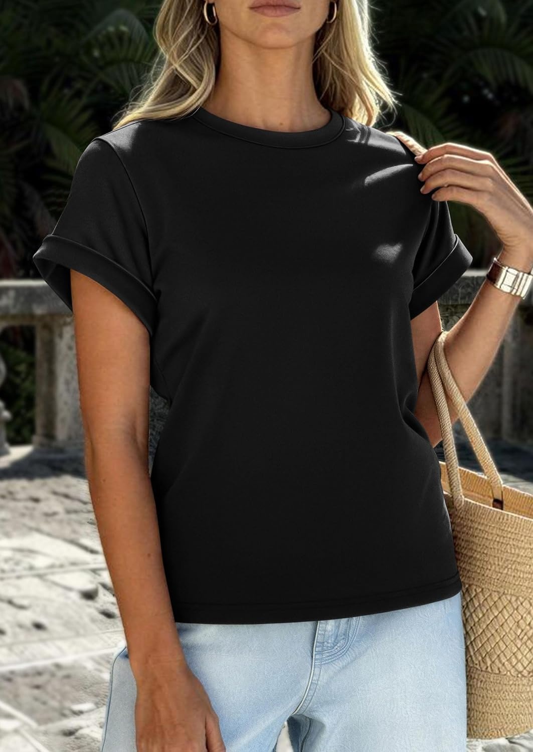 image:imagePRETTYGARDEN Womens Summer Tops Short Sleeve ShirtsBlack