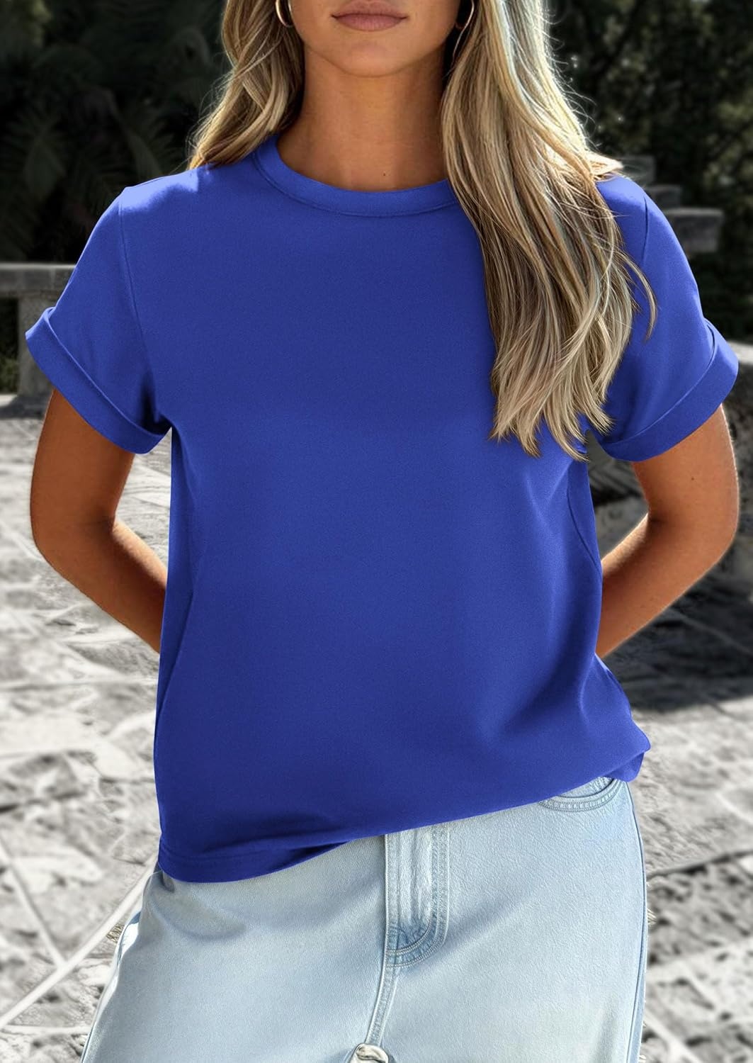 image:imagePRETTYGARDEN Womens Summer Tops Short Sleeve ShirtsBlue