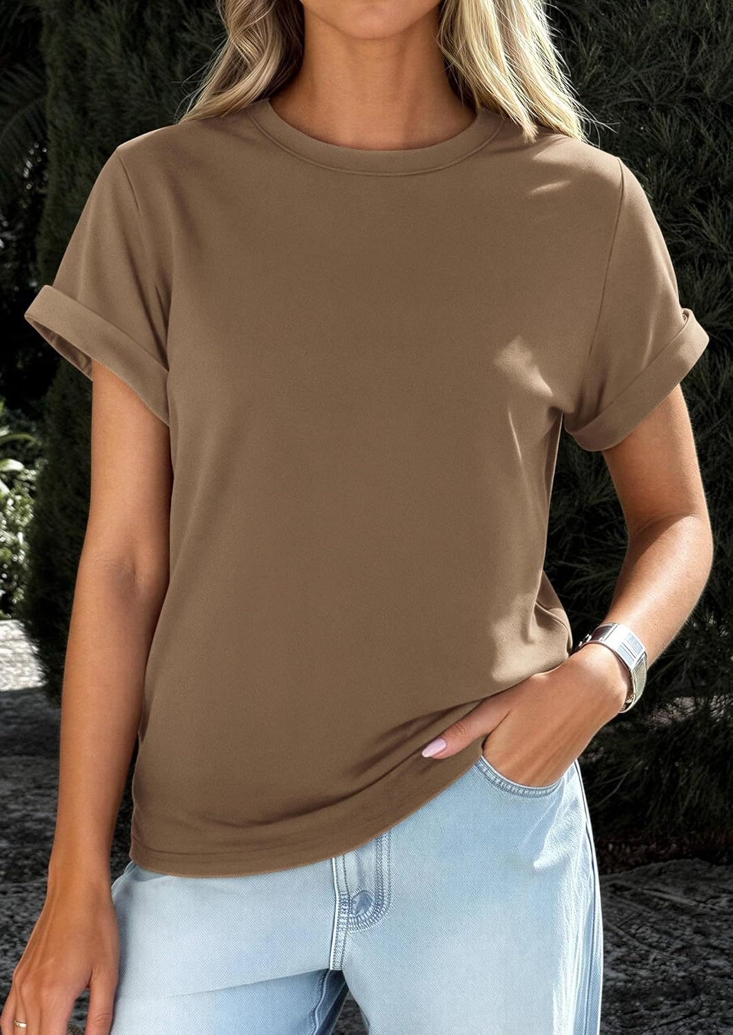 image:imagePRETTYGARDEN Womens Summer Tops Short Sleeve ShirtsKhaki