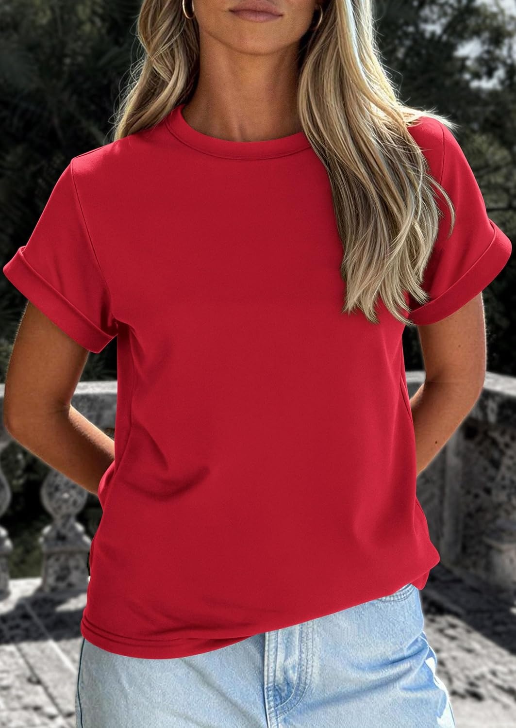 image:imagePRETTYGARDEN Womens Summer Tops Short Sleeve ShirtsRed