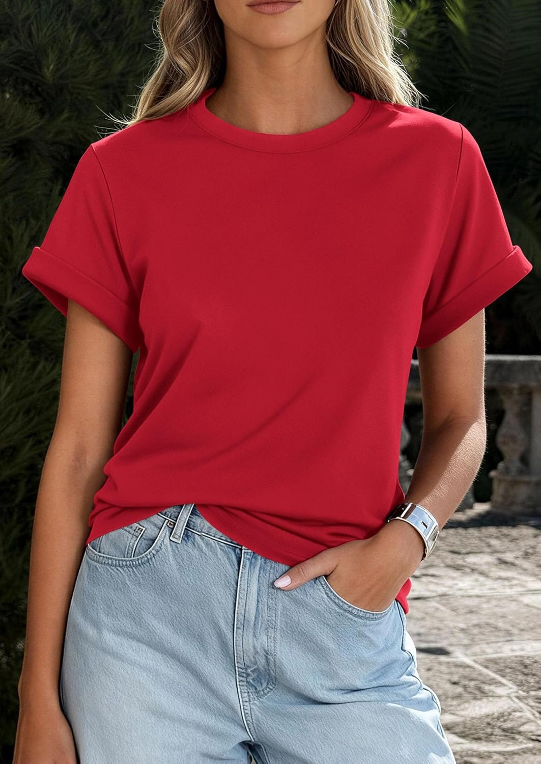 image:imagePRETTYGARDEN Womens Summer Tops Short Sleeve ShirtsRed