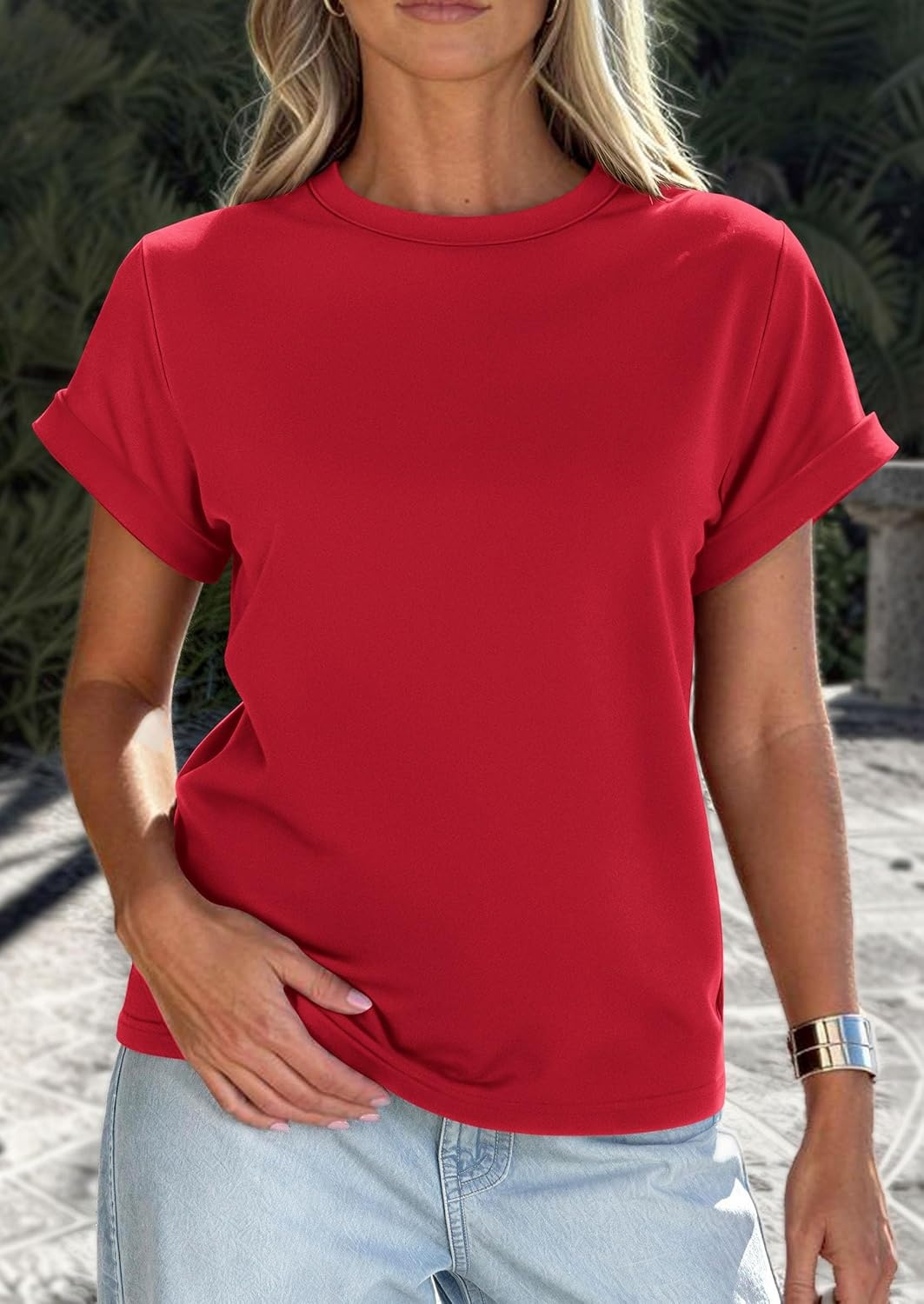 image:imagePRETTYGARDEN Womens Summer Tops Short Sleeve ShirtsRed