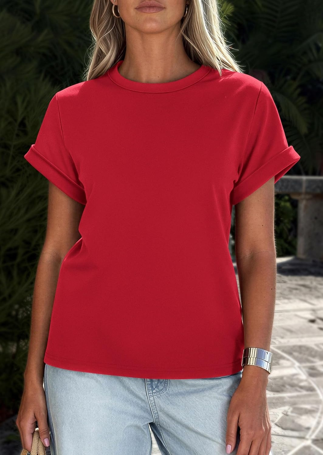 image:imagePRETTYGARDEN Womens Summer Tops Short Sleeve ShirtsRed