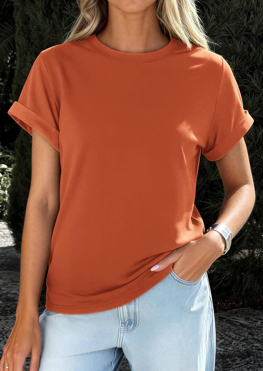 image:imagePRETTYGARDEN Womens Summer Tops Short Sleeve ShirtsRust Red