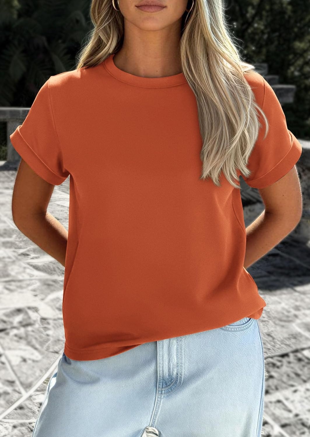 image:imagePRETTYGARDEN Womens Summer Tops Short Sleeve ShirtsRust Red