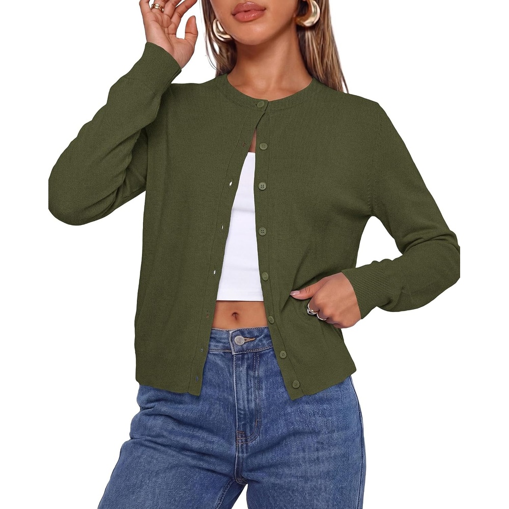 image:imagePRETTYGARDEN Lightweight Cardigans for Women Knit SweatersArmy Green