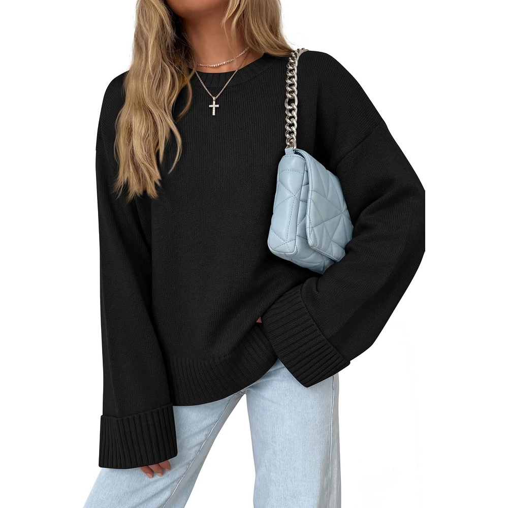 image:imagePRETTYGARDEN Oversized Sweater Womens Crewneck Long Sleeve TopsBlack